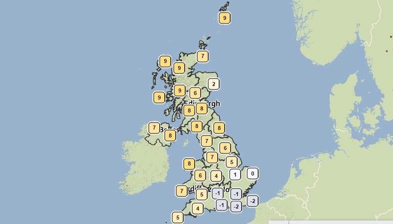 Temperatures varied across the country (Met Office)