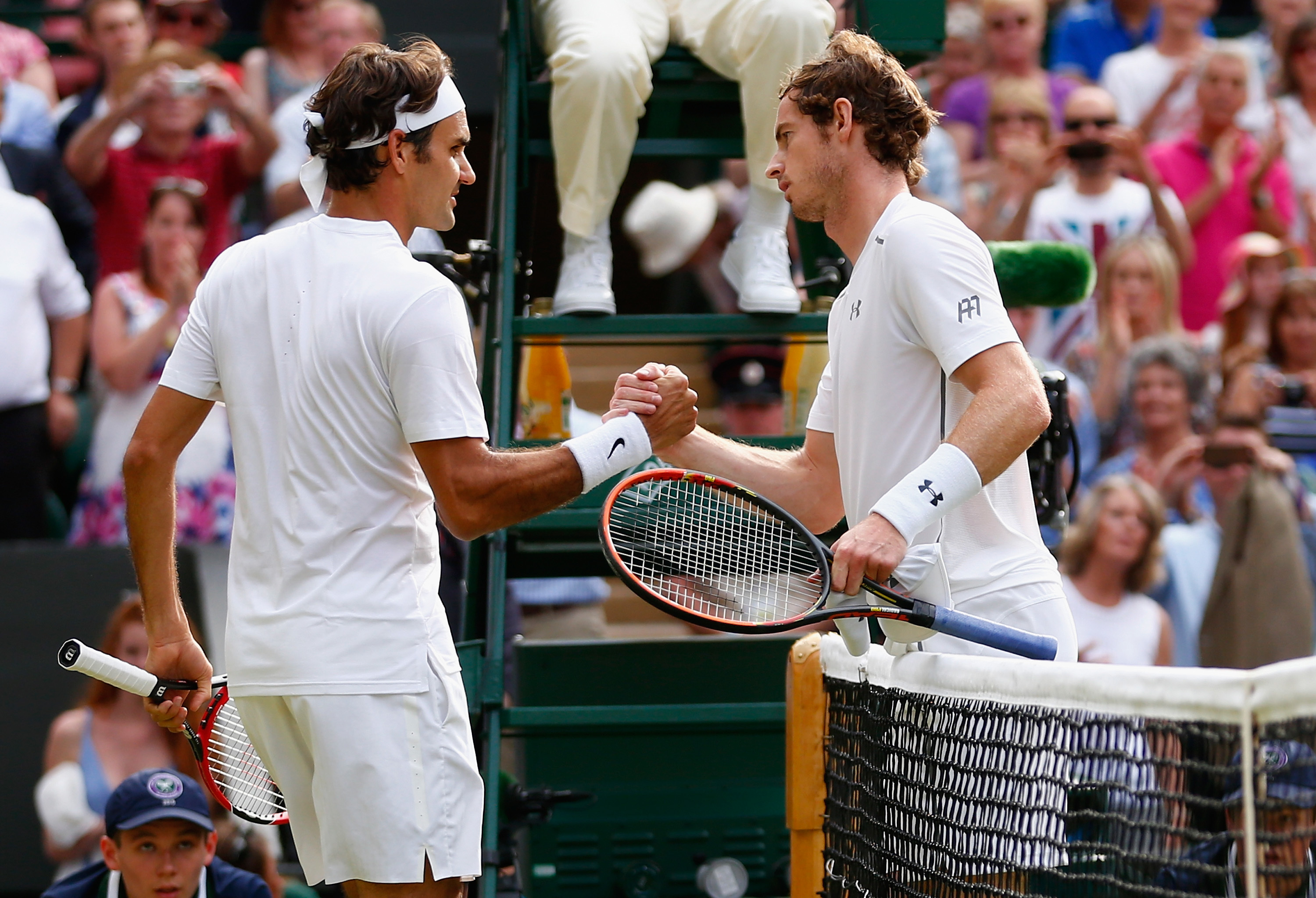 Roger Federer and Andy Murray at Wimbledon, 2015 (Photo by Julian Finney/Getty Images)