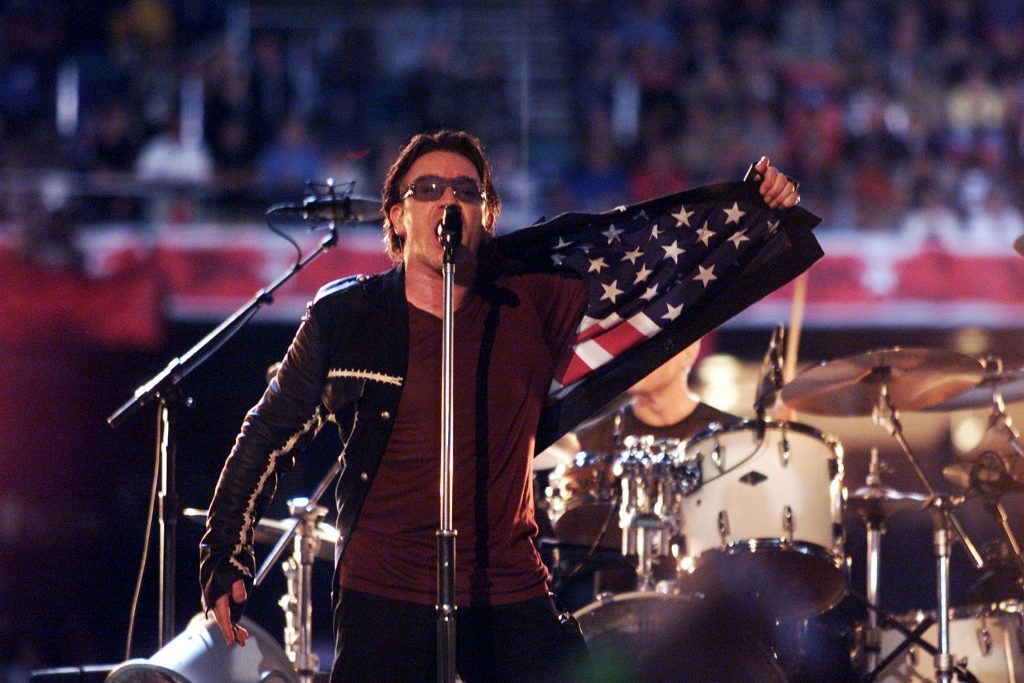 U2 singer Bono performing at the Louisiana Superdome in New Orleans (Frank Micelotta/Getty Images)