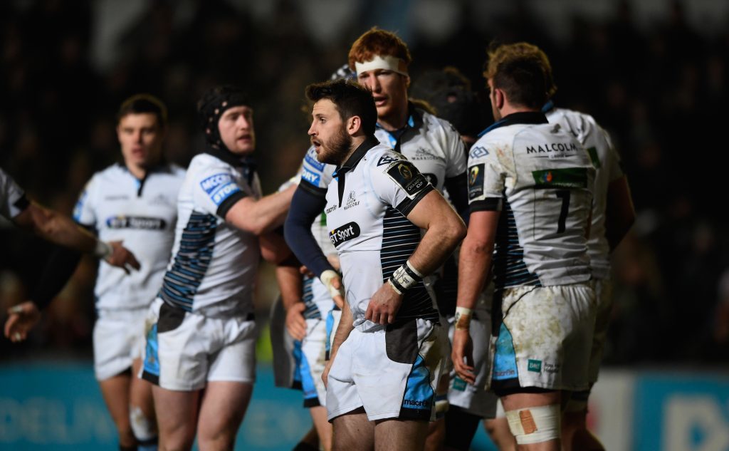 Glasgow wing Tommy Seymour (c) celebrates the first try during the European Rugby Champions Cup (Stu Forster/Getty Images)