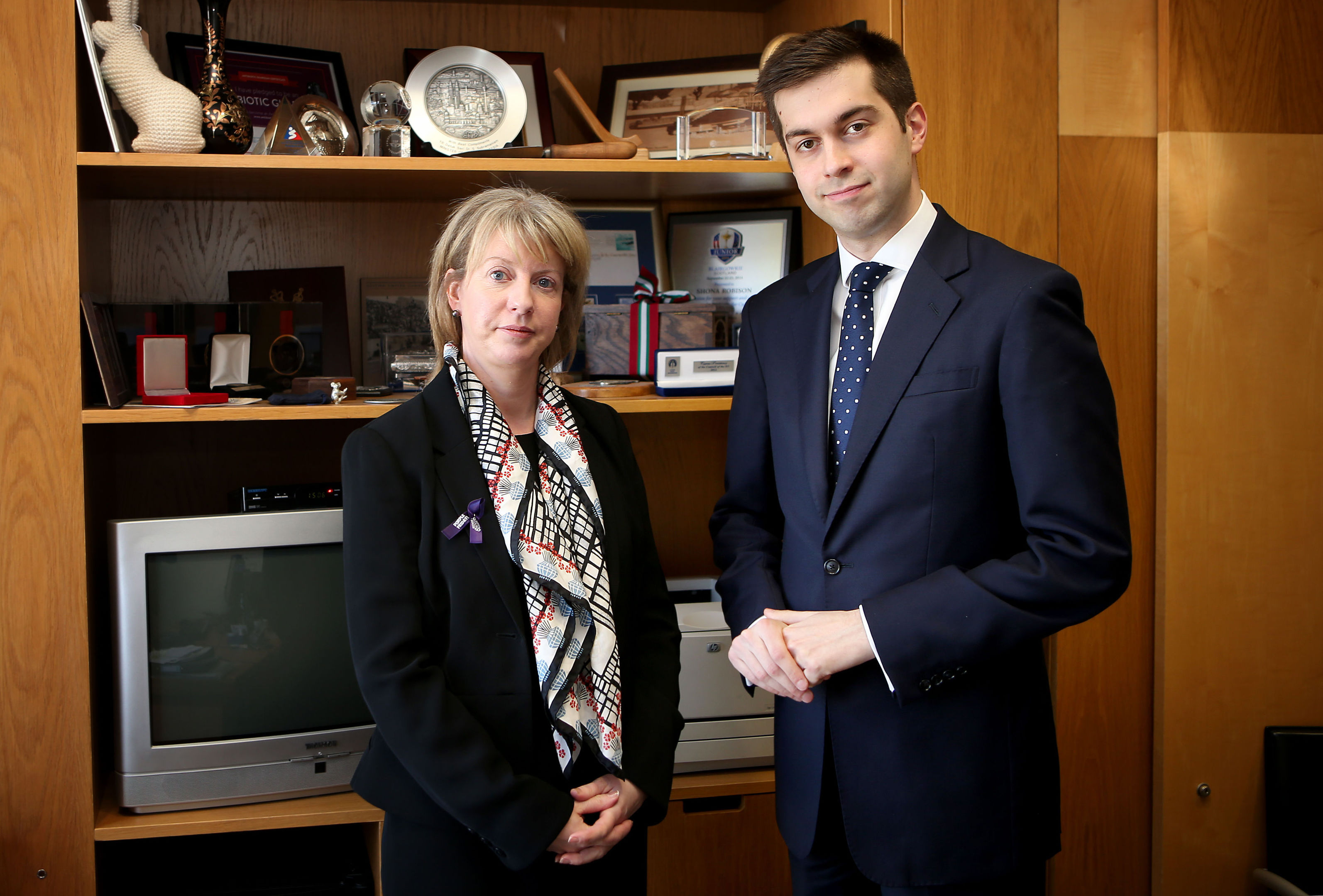 Health Secretary Shona Robison meets Joe Pike, husband of Gordon Aikman, at the Scottish Parliament, Edinburgh to announce a new £25,000 scholarship to support improvements in motor neurone disease (MND) care is to be set up (Jane Barlow/PA Wire)