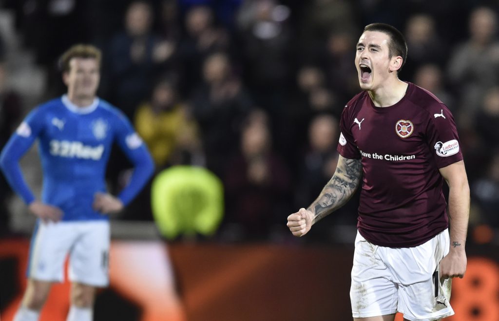 Hearts' Jamie Walker celebrates after making it 4-1 to the home side (SNS Group)