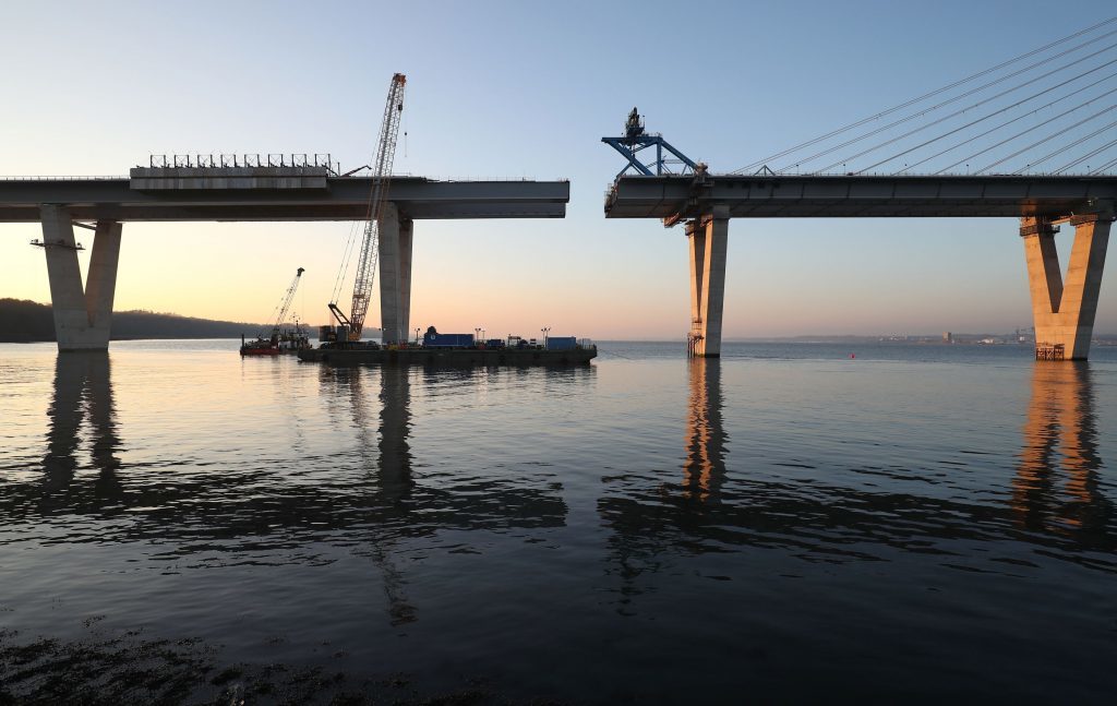 The main structure of the new Queensferry Crossing, over the Firth of Forth, which will be completed when the final section of the bridge is lifted into place (Jane Barlow/PA Wire)