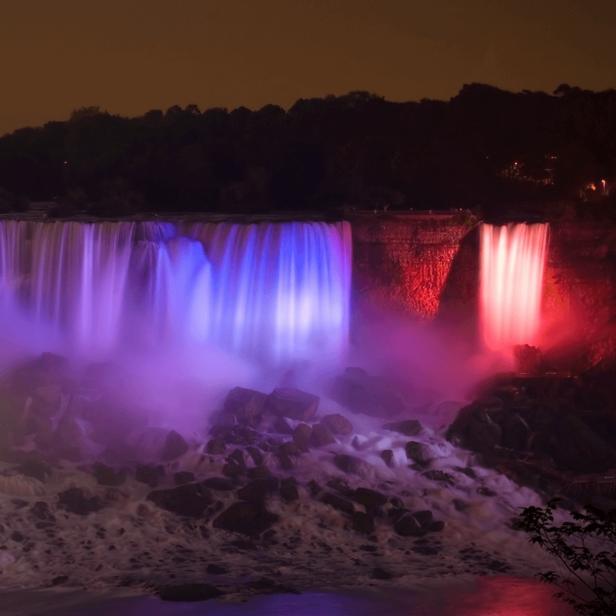 Global landmarks like Niagara Falls are illuminated in red light to support encephalitis awareness.