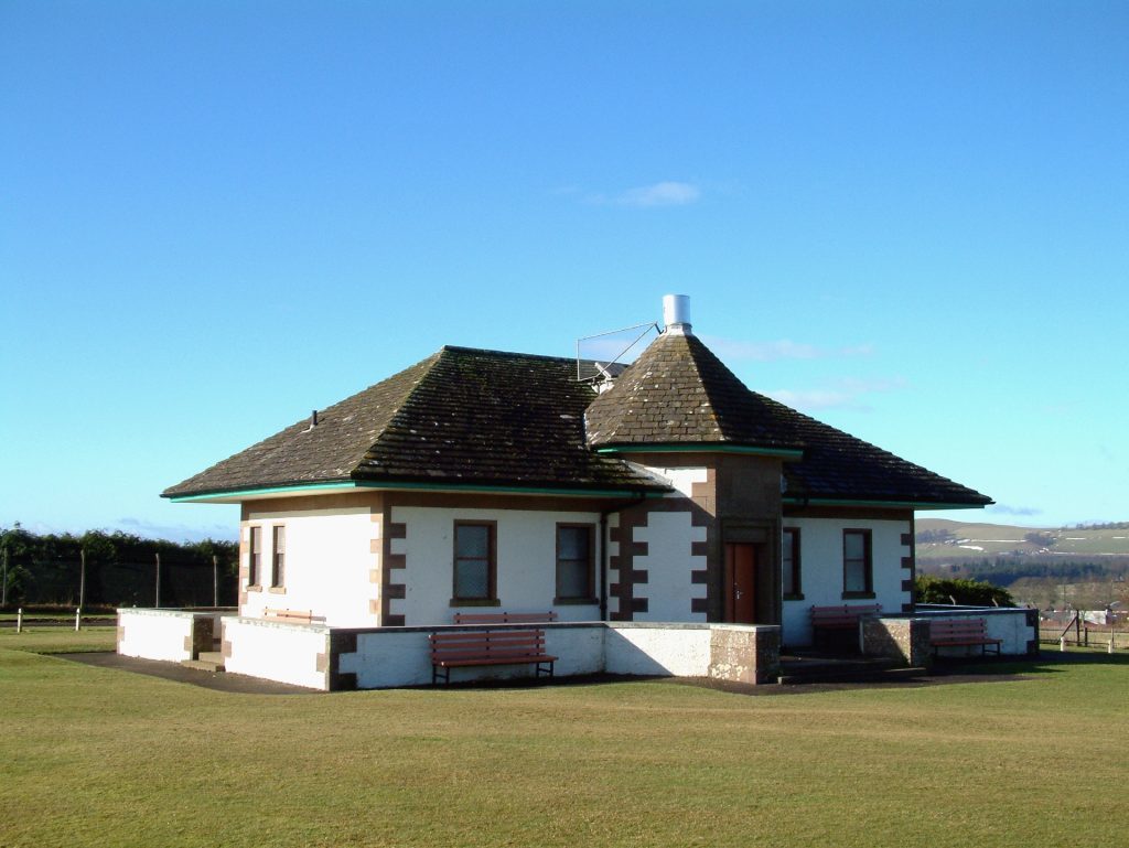 The Camera Obscura and Cricket Pavillion which was donated by J. M. Barrie of Peter Pan fame, on Kirrie Hill, Kirriemuir, Angus.