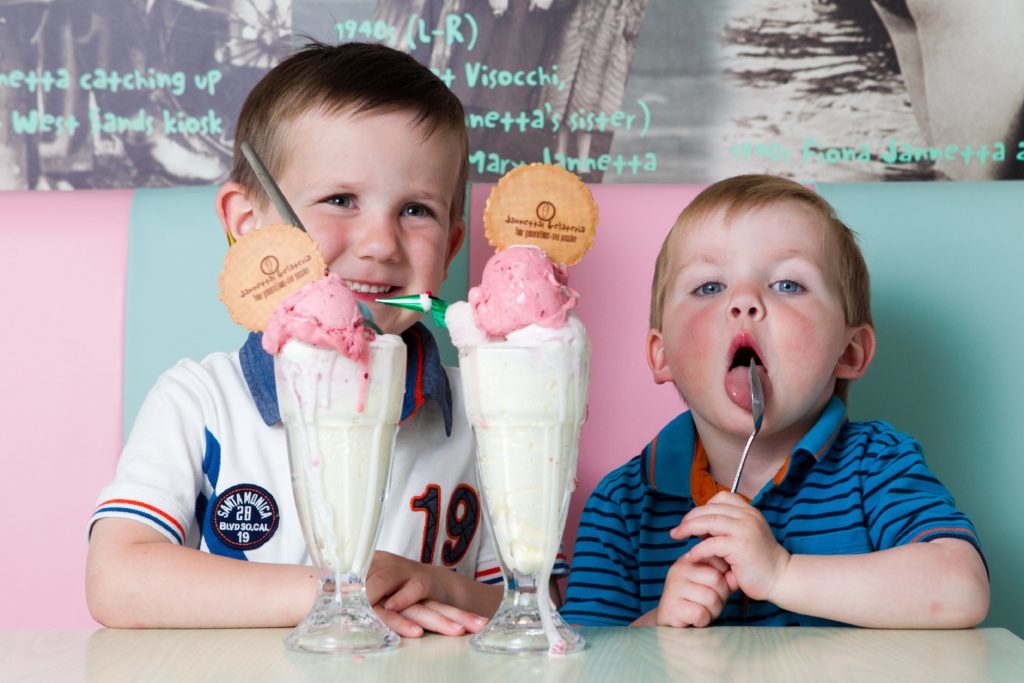 Olly (4) and Theo Brown (2) enjoying an ice cream sundae at Jannettas (Andrew Cawley)