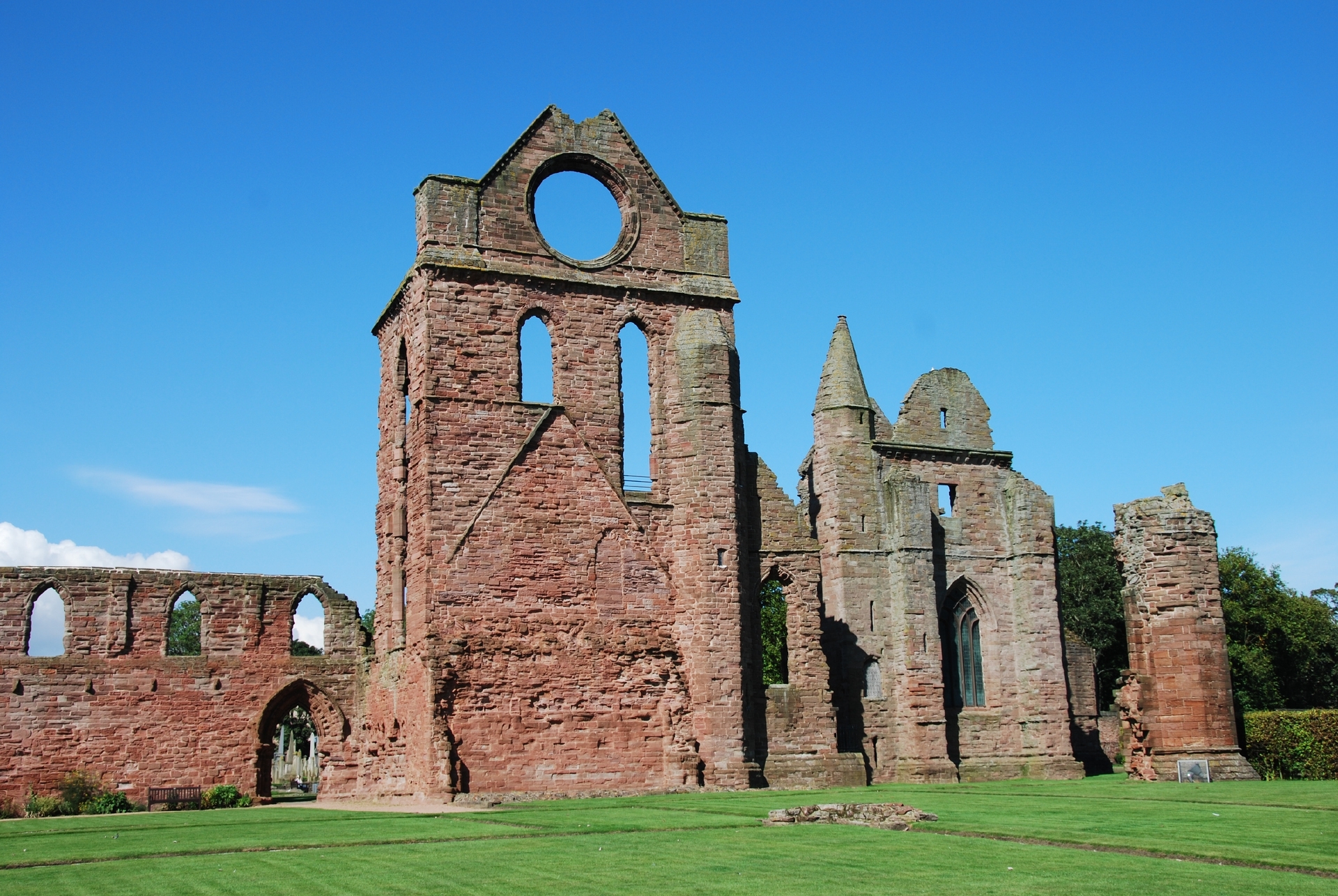 A view of the ruins of Arbroath abbey from the cloister