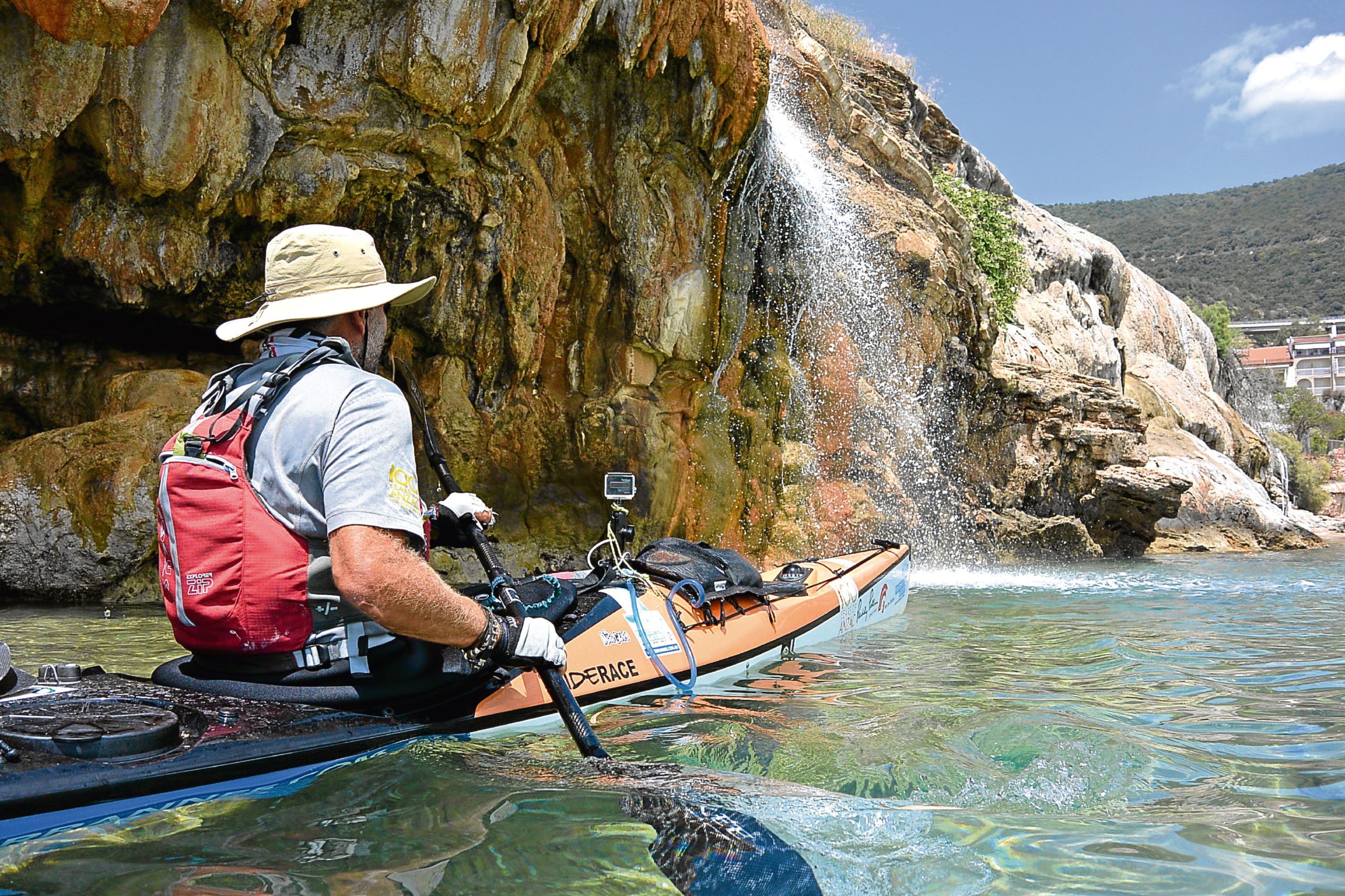 Huw kayaking in Evia, Greece