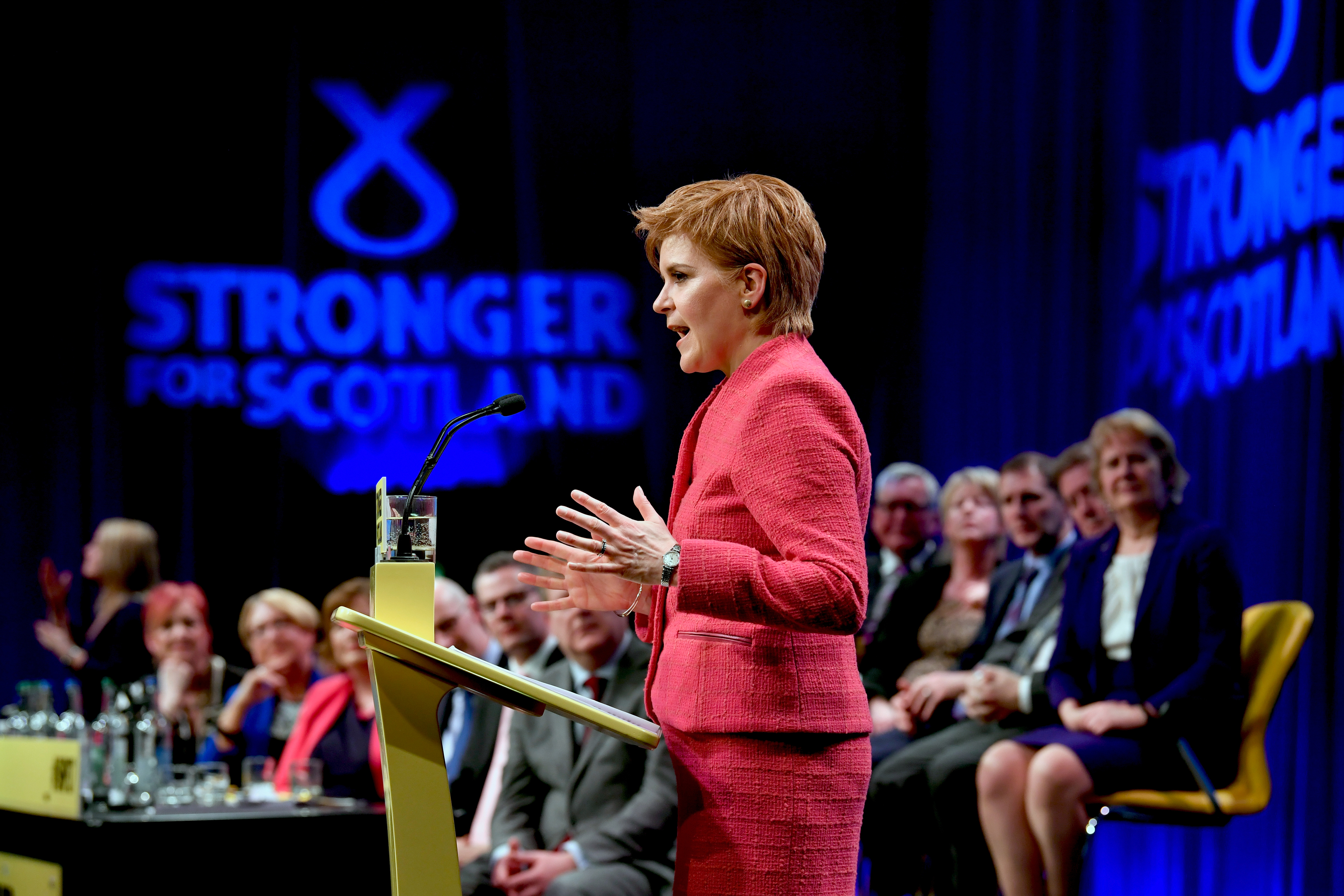 Delegates react after Scottish First Minister Nicola Sturgeon gave her keynote speech at the SNP spring conference on March 18, 2017 in Aberdeeen, Scotland. (Jeff J Mitchell/Getty Images)