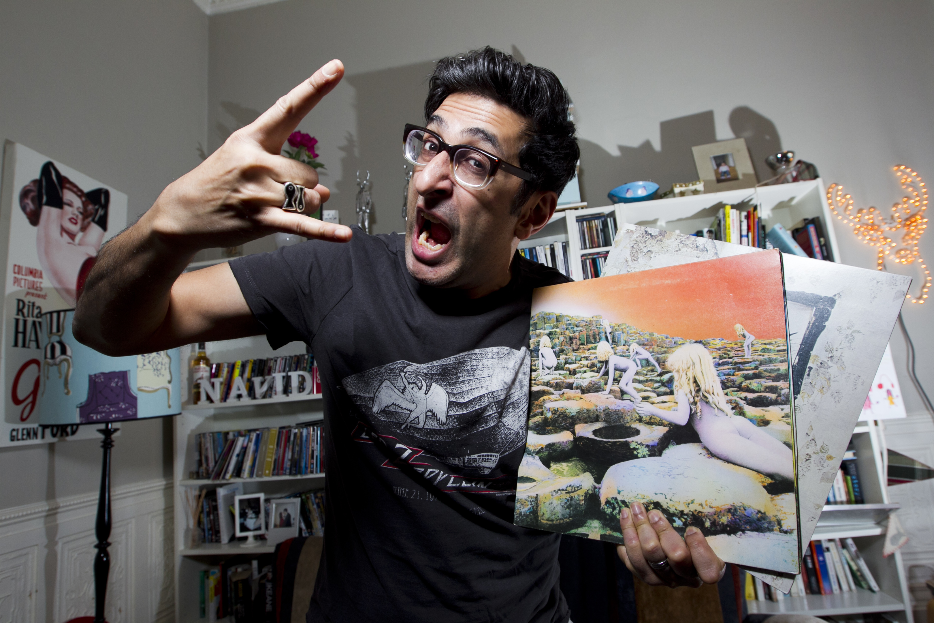 Sanjeev Kohli, with his Led Zeppelin vinyl and t-shirt (Andrew Cawley / DC Thomson)