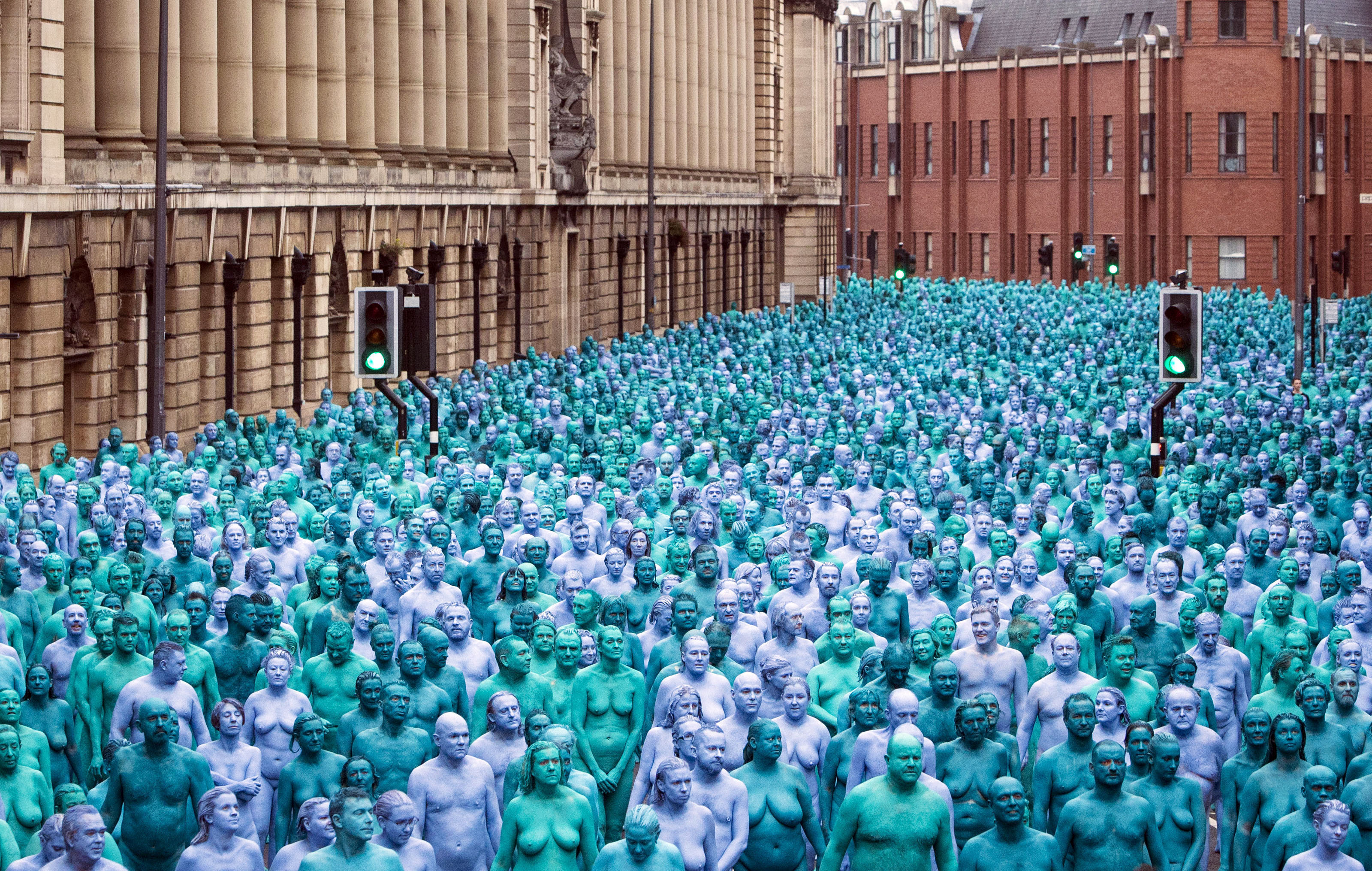People taking part in an installation titled Sea of Hull by artist Spencer Tunick in Hull (Danny Lawson/PA Wire)