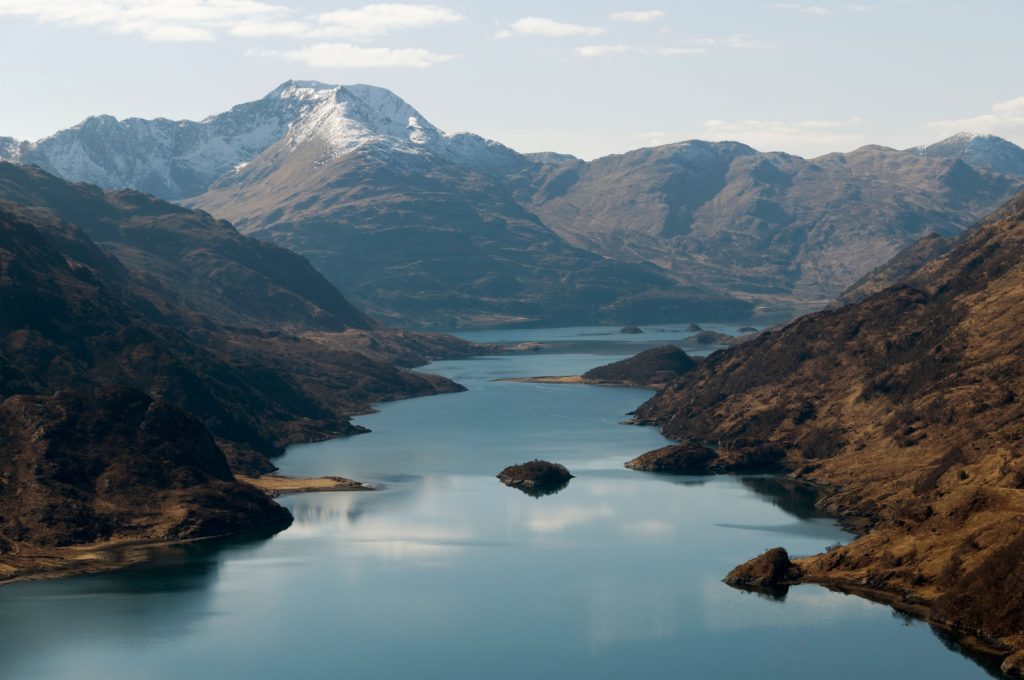 Ladhar Bheinn, the highest peak in Knoydart, over Loch Hourn, from near Kinloch Hourn, Highland region, Scotland, UK.