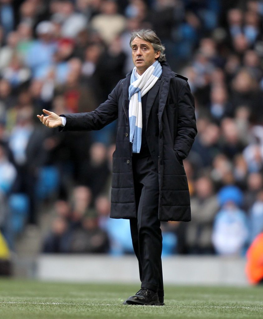 Then Manchester City manager Roberto Mancini on the touchline (PA)