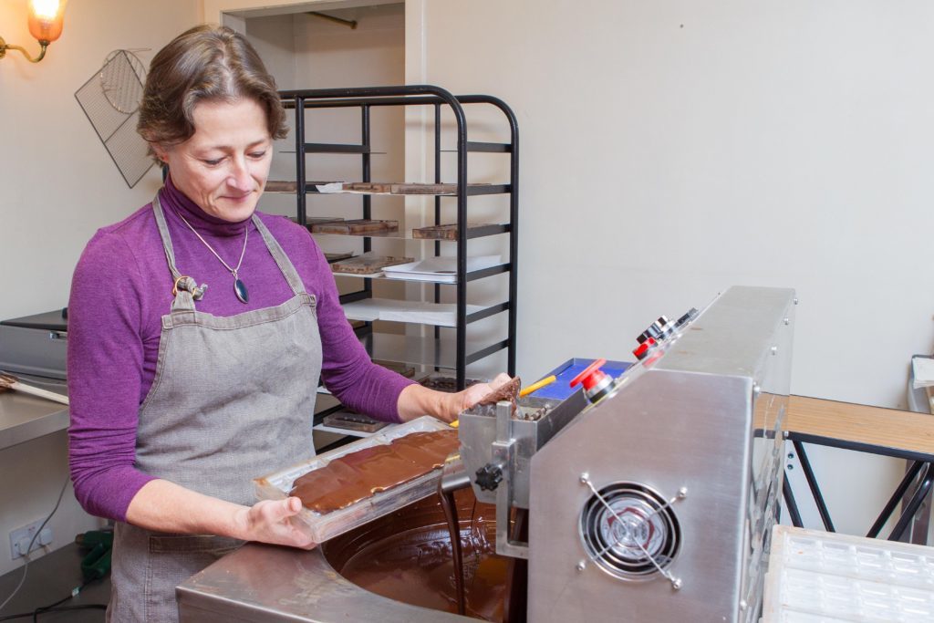 Pittenweem Chocolate maker Sophie Latinis at the Chocolate Company and Cocoa Tree shop
