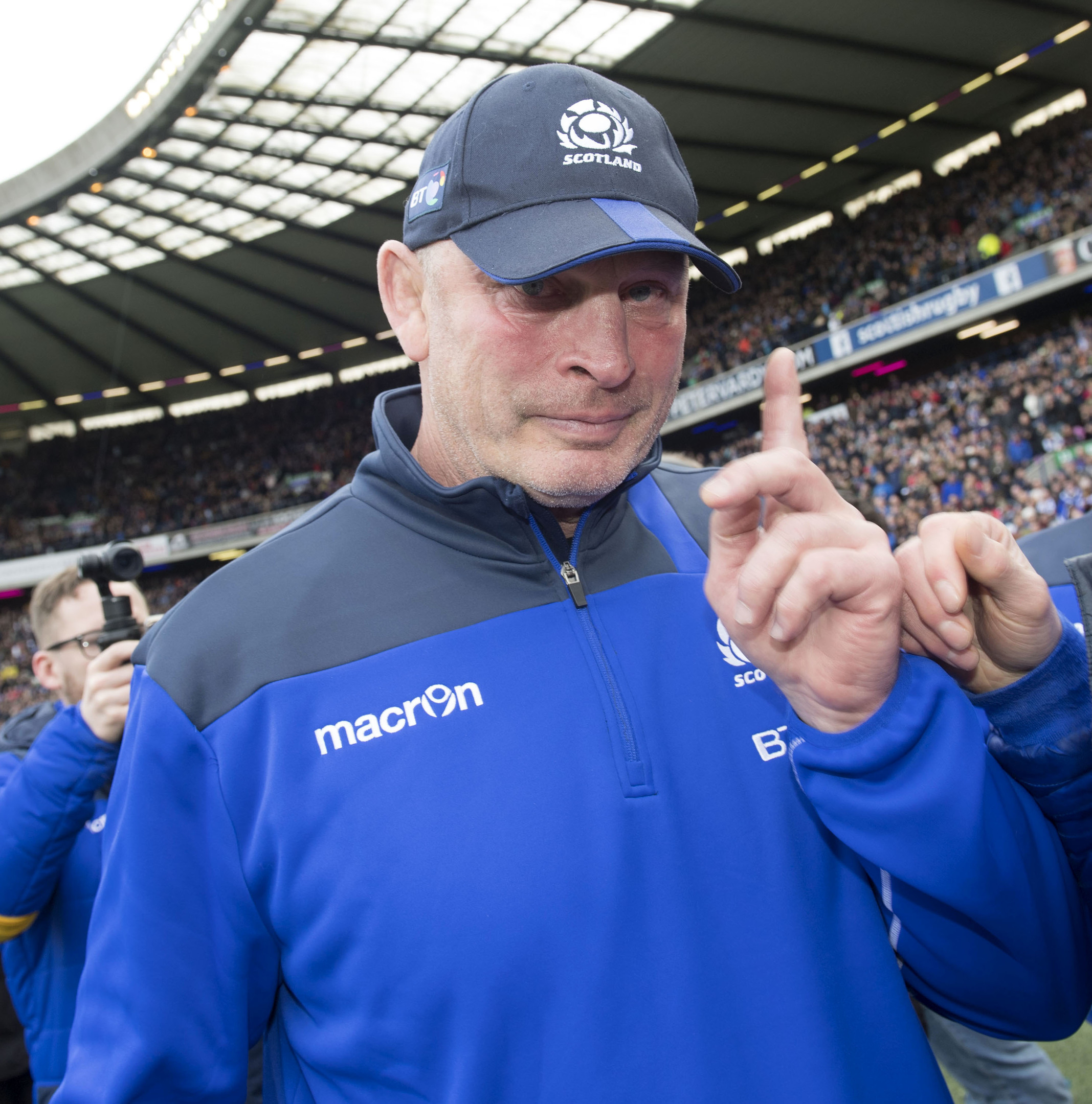 Departing Scotland head coach Vern Cotter shows emotion at the final whistle (SNS)