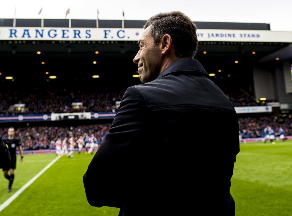 Rangers manager Pedro Caixinha steps onto the park before the match (SNS Group)