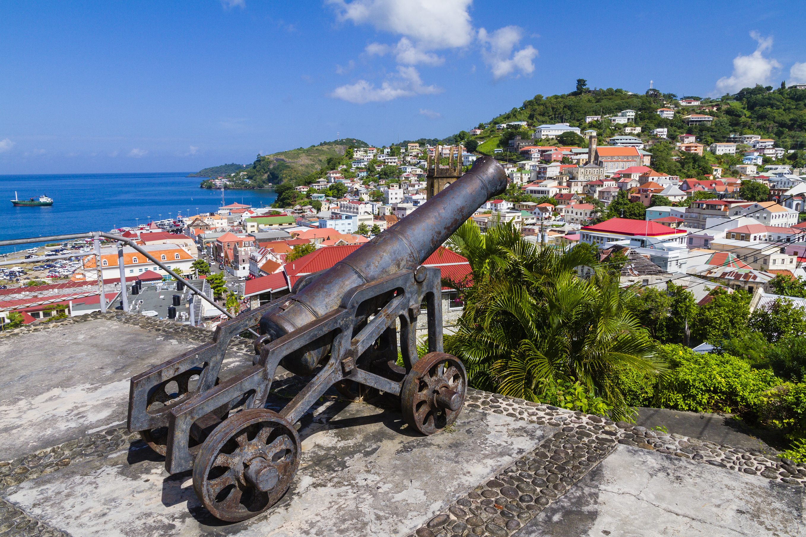 Cannon located on Fort George pointed to St. George's, the capital city of Grenada.