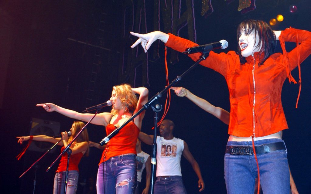 Singers Keren Woodward, Sara Dallin and Siobhan Fahey of Bananarama performing at the 20th anniversary of GAY in London.