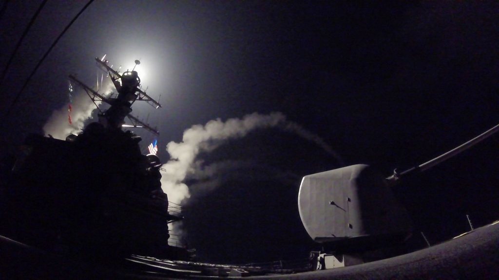 USS Porter (DDG 78) launches a tomahawk land attack missile in the Mediterranean Sea(Mass Communication Specialist 3rd Class Ford Williams/U.S. Navy via AP)