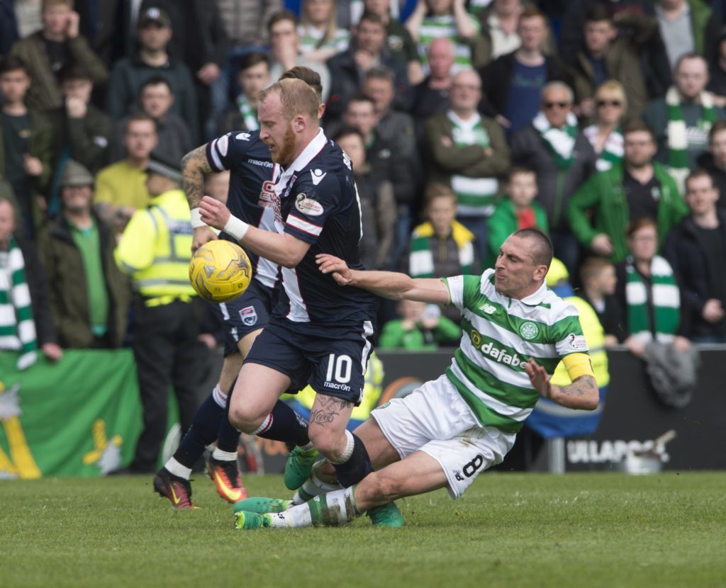 Scott Brown's tackle on Ross County's Liam Boyce (Trevor Martin Photography)