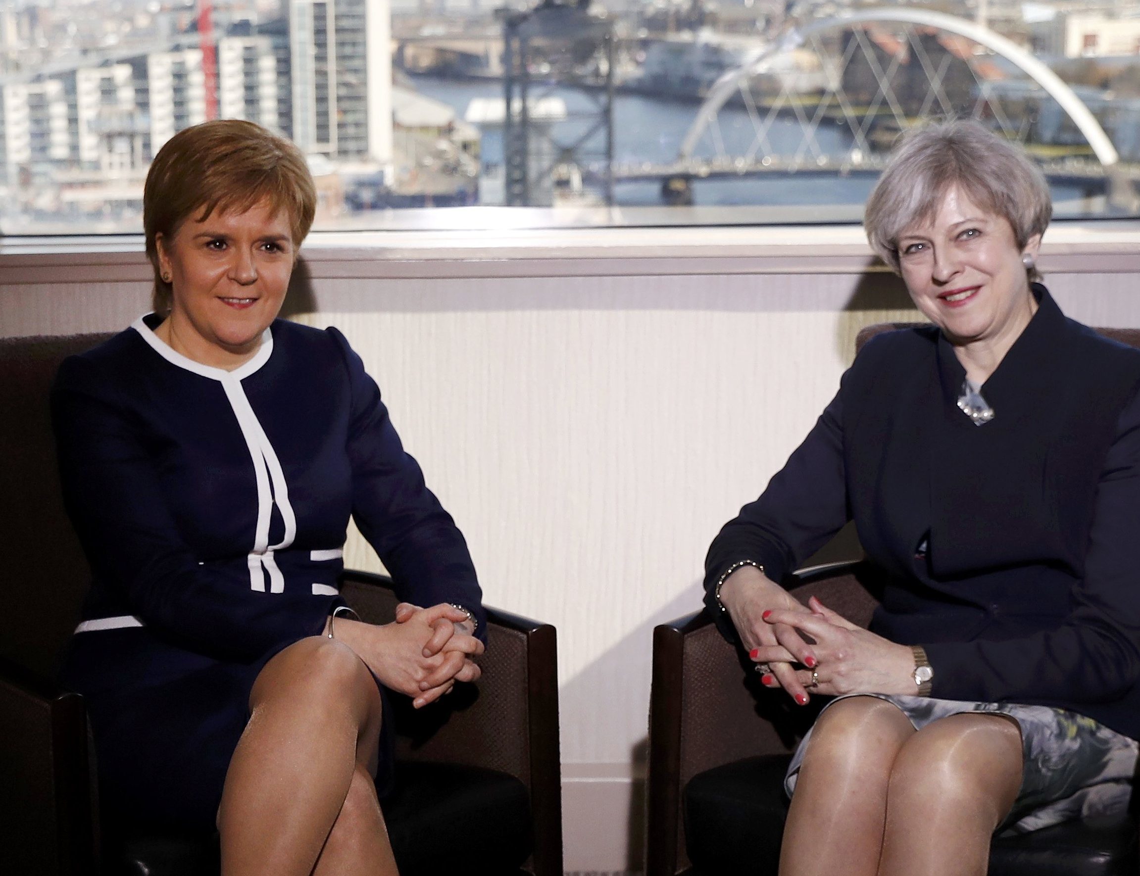 British Prime Minister Theresa May meets with Scottish First Minister Nicola Sturgeon at the (Russell Cheyne - WPA Pool/Getty Images)