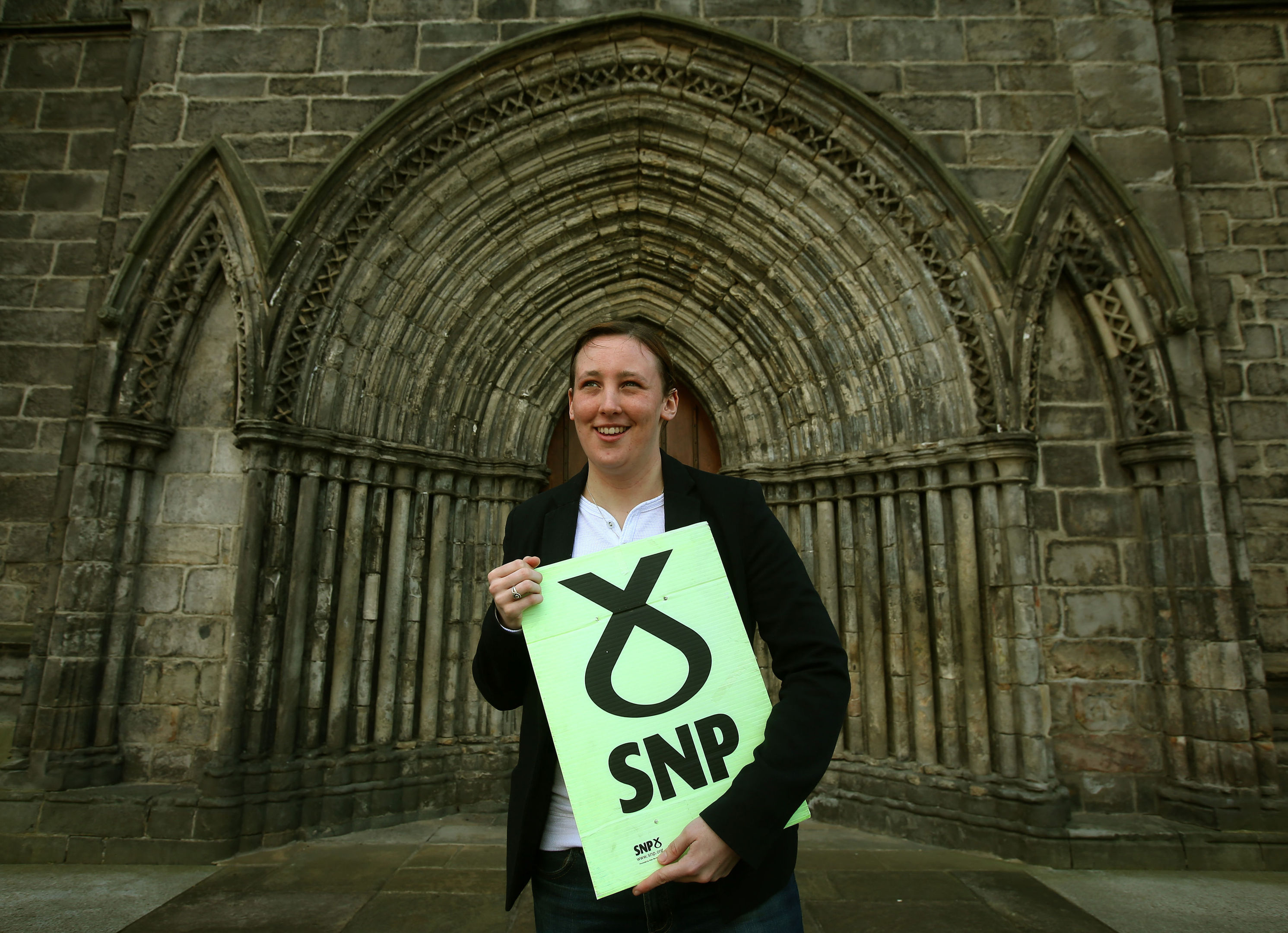 SNP MP Mhairi Black on the local election campaign trail at Paisley Abbey. (Andrew Milligan/PA Wire)