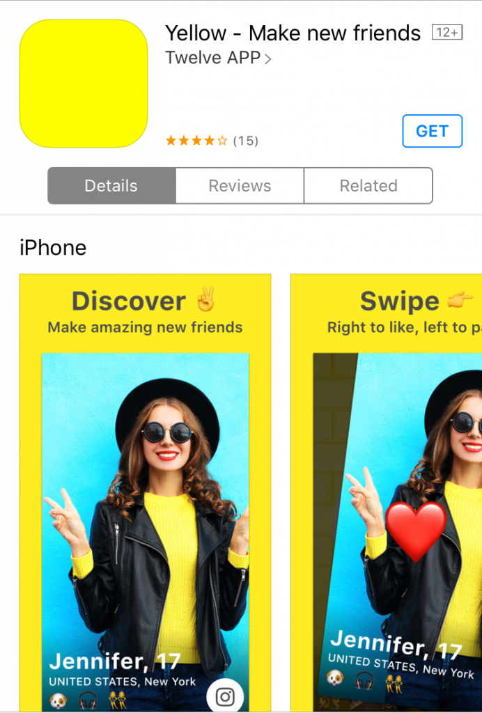 Yellow is available on Apple and Android