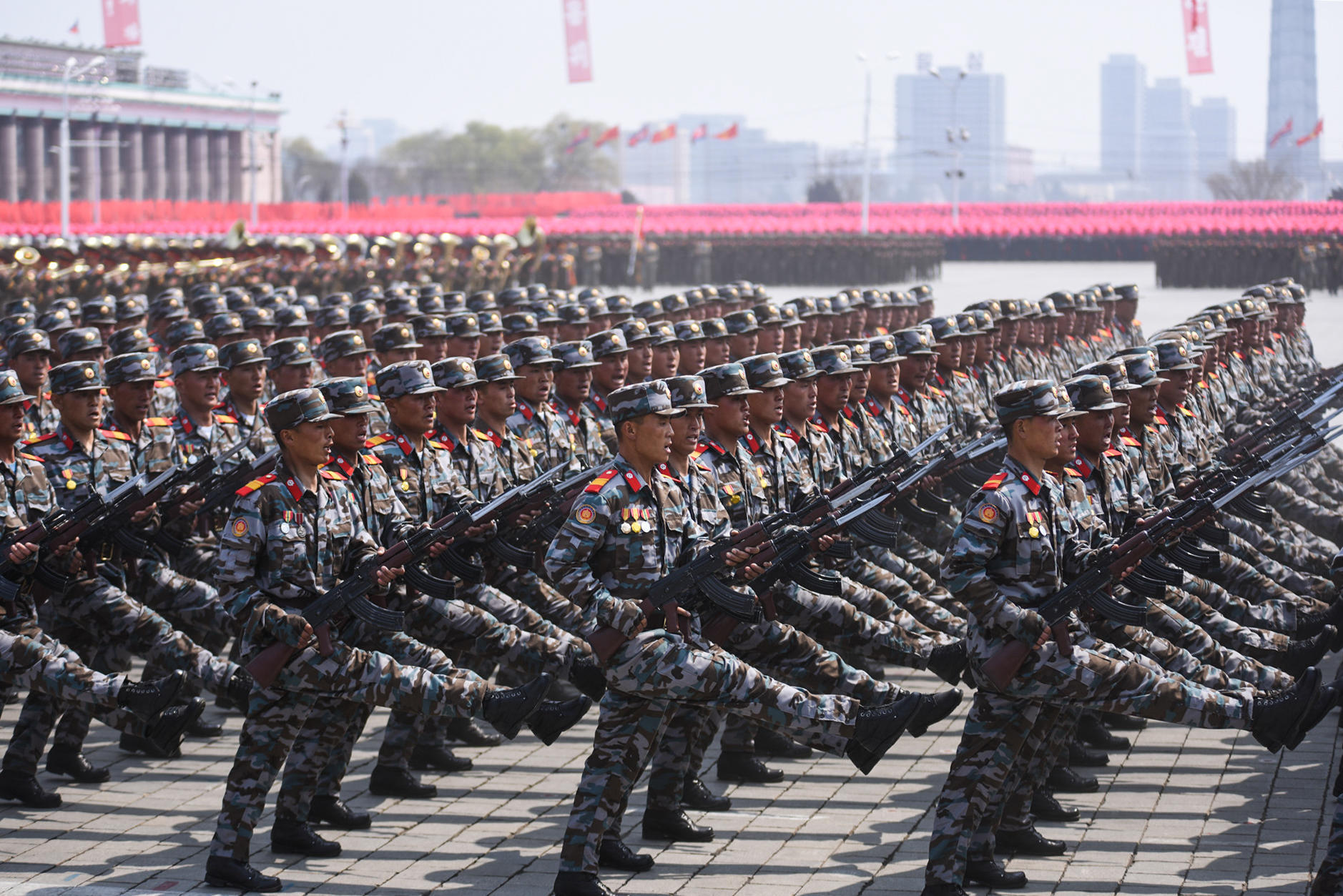 Soldiers attend a military parade in central Pyongyang (Cheng Dayu/Xinhua/Alamy Live News)