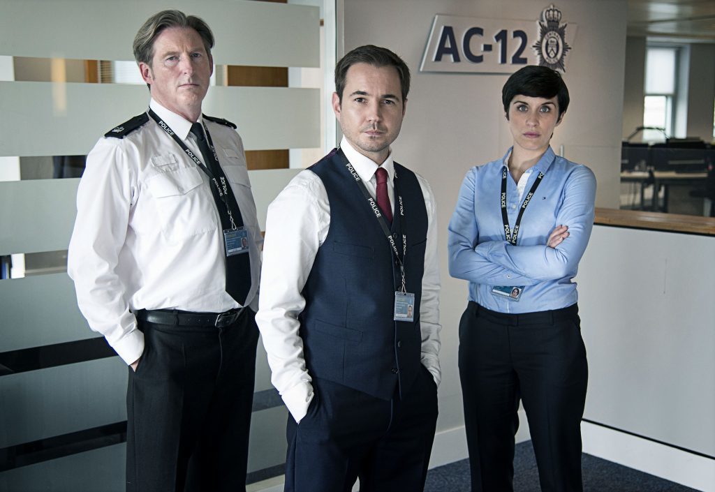 Adrian with co-stars Martin Compston and Vicky McClure (World Productions / Steffan Hill)
