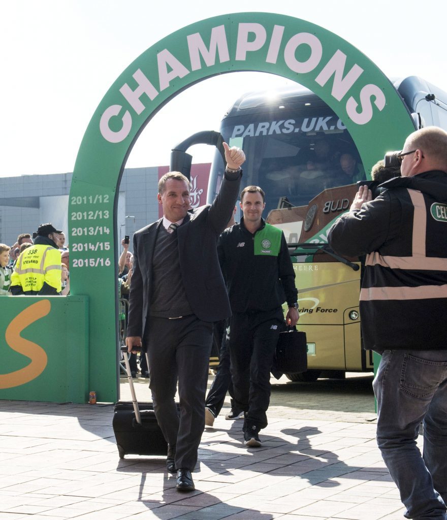 Celtic manager Brendan Rodgers arrives at Celtic Park as league champion (SNS Group)
