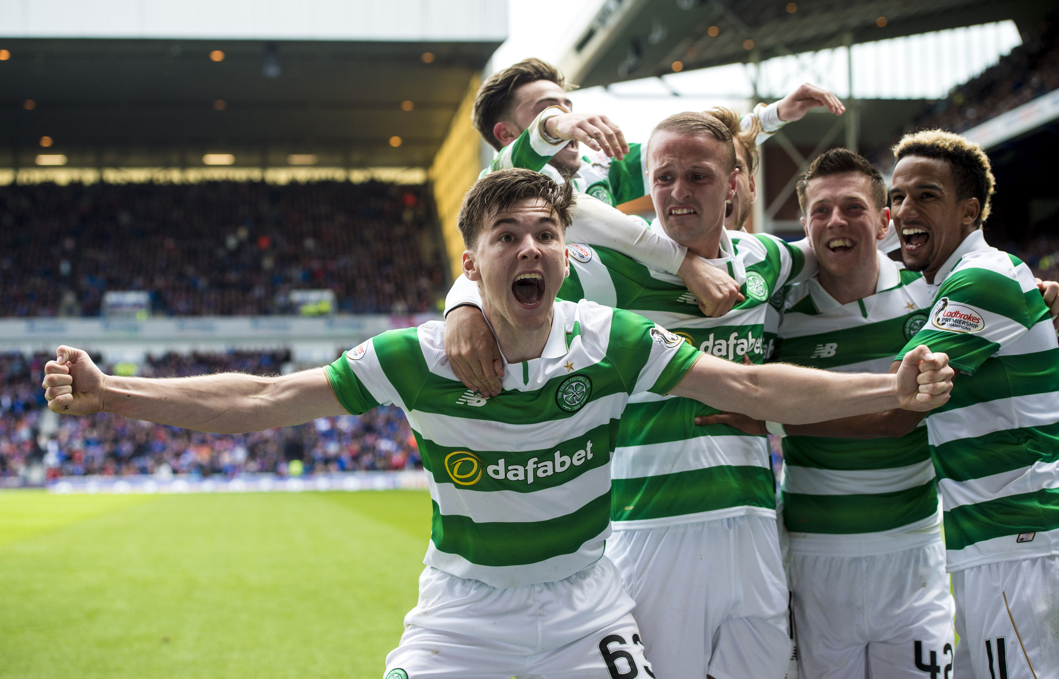 Celtic's Kieran Tierney celebrates after Callum McGregor's goal (SNS)