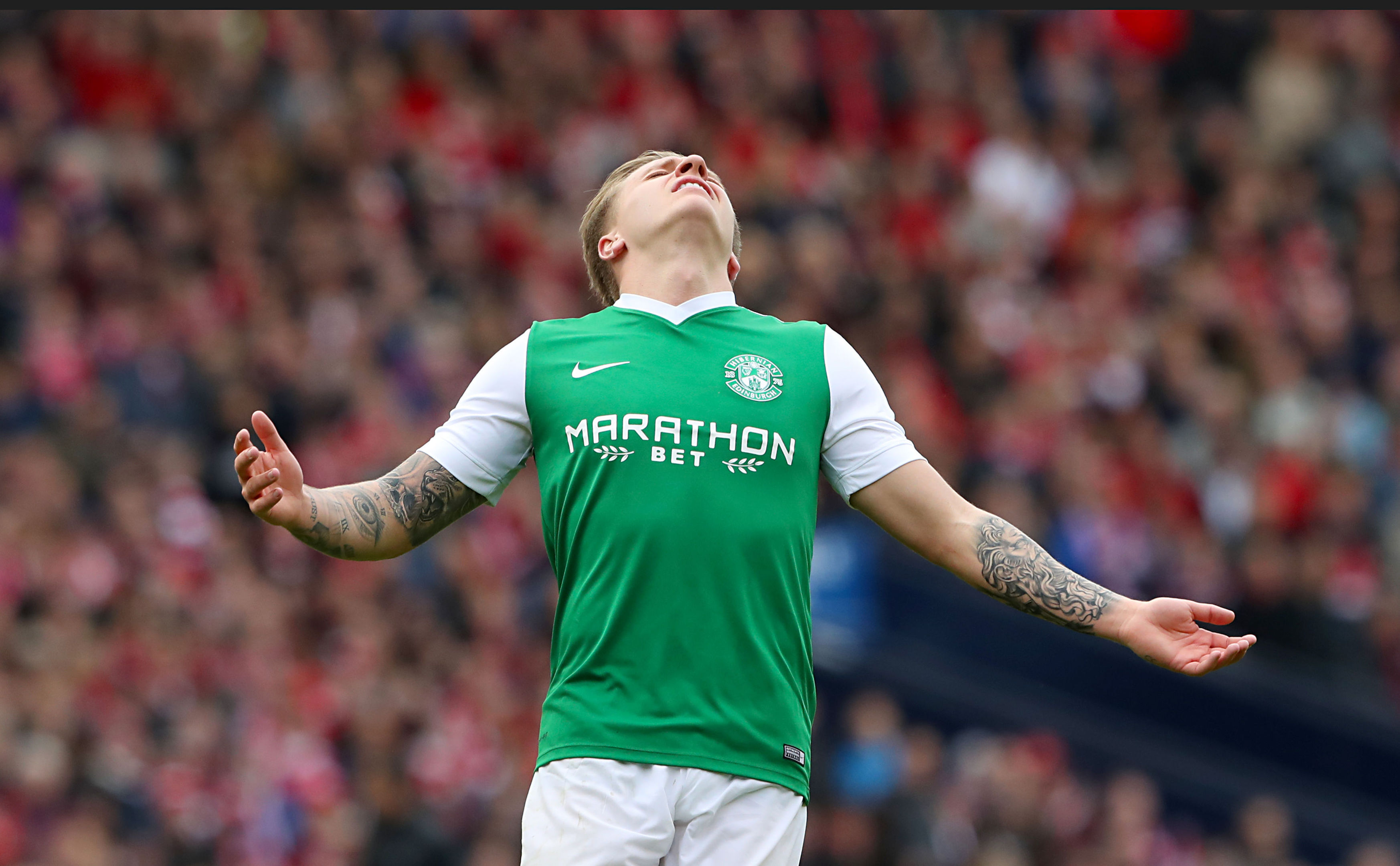 HIbernian's Jason Cummings show his dejection during the Scottish Cup Semi Final (Andrew Milligan/PA Wire)