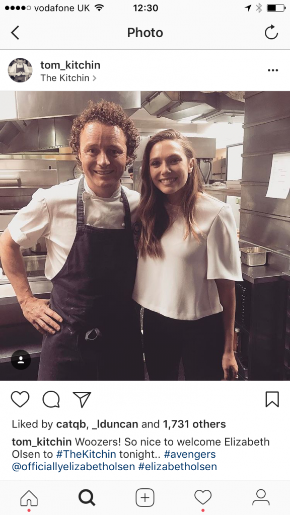 Michelin-starred chef Tom Kitchin with Avengers star Elizabeth Olsen (The Kitchin)