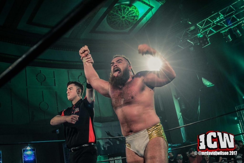 Coffey celebrates a win (ICW / David James Wilson)