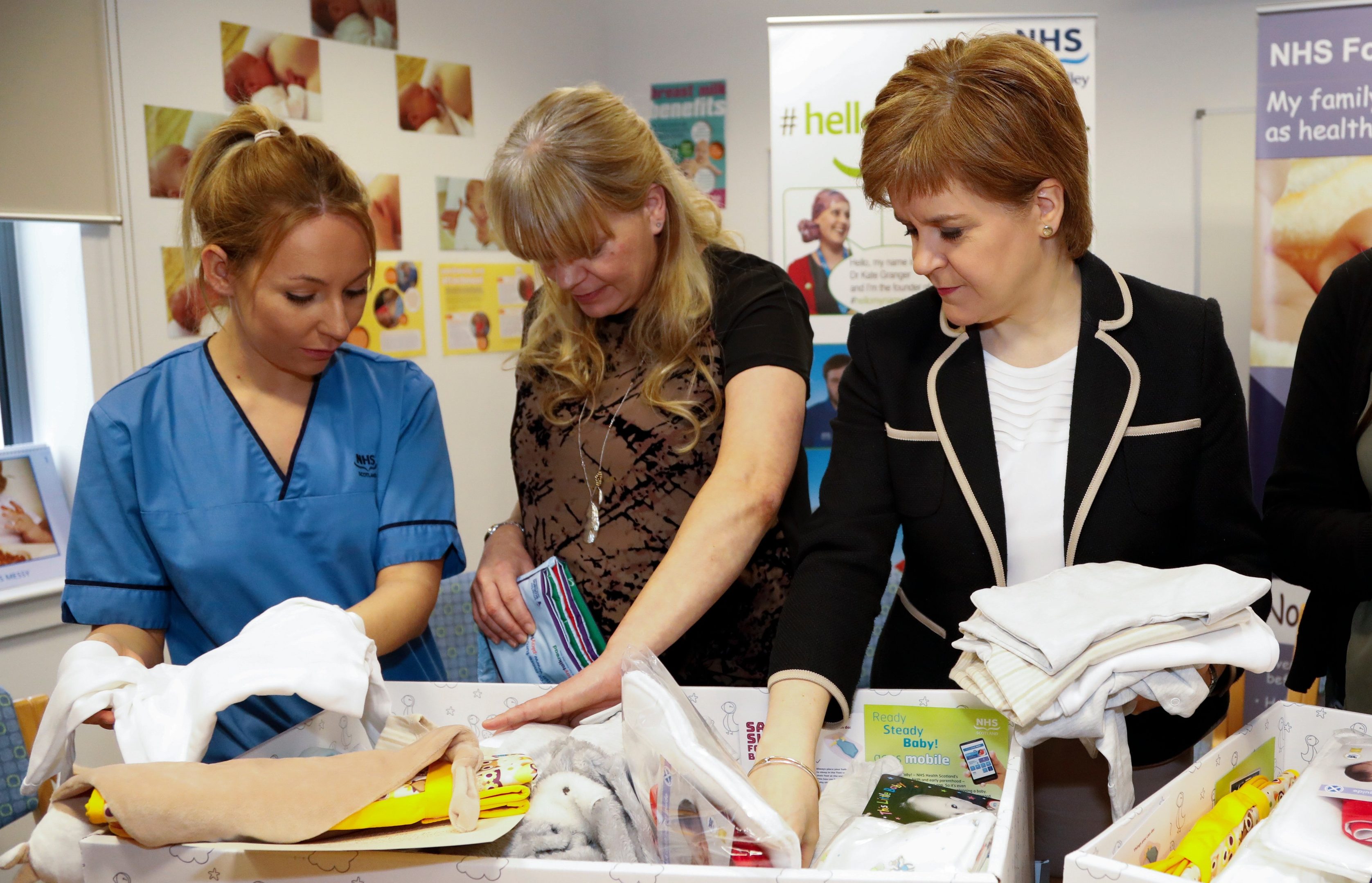 First Minister Nicola Sturgeon with one of the baby boxes