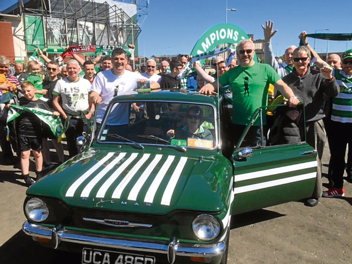 Barry Sweeney and Martin Coyle, who are driving their hillman Imp to Lisbon to celebrate Celtic's European cup win.