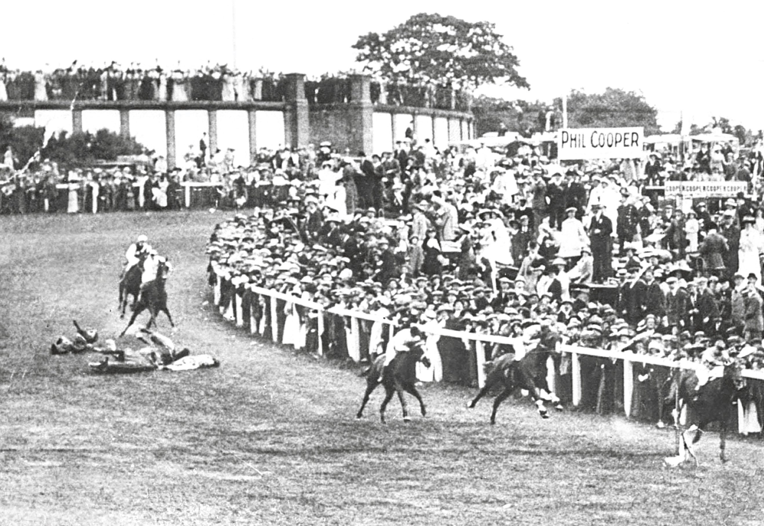 Suffragette Emily Davison throwing herself under King George V's horse Anmer at the Epsom Derby (PA Archive/PA Images)