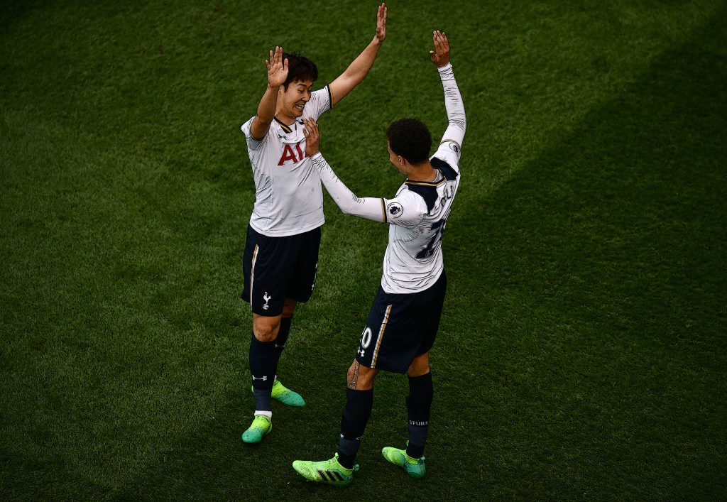 Dele Alli of Tottenham Hotspur celebrates with Heung-Min Son (Dan Mullan/Getty Images)