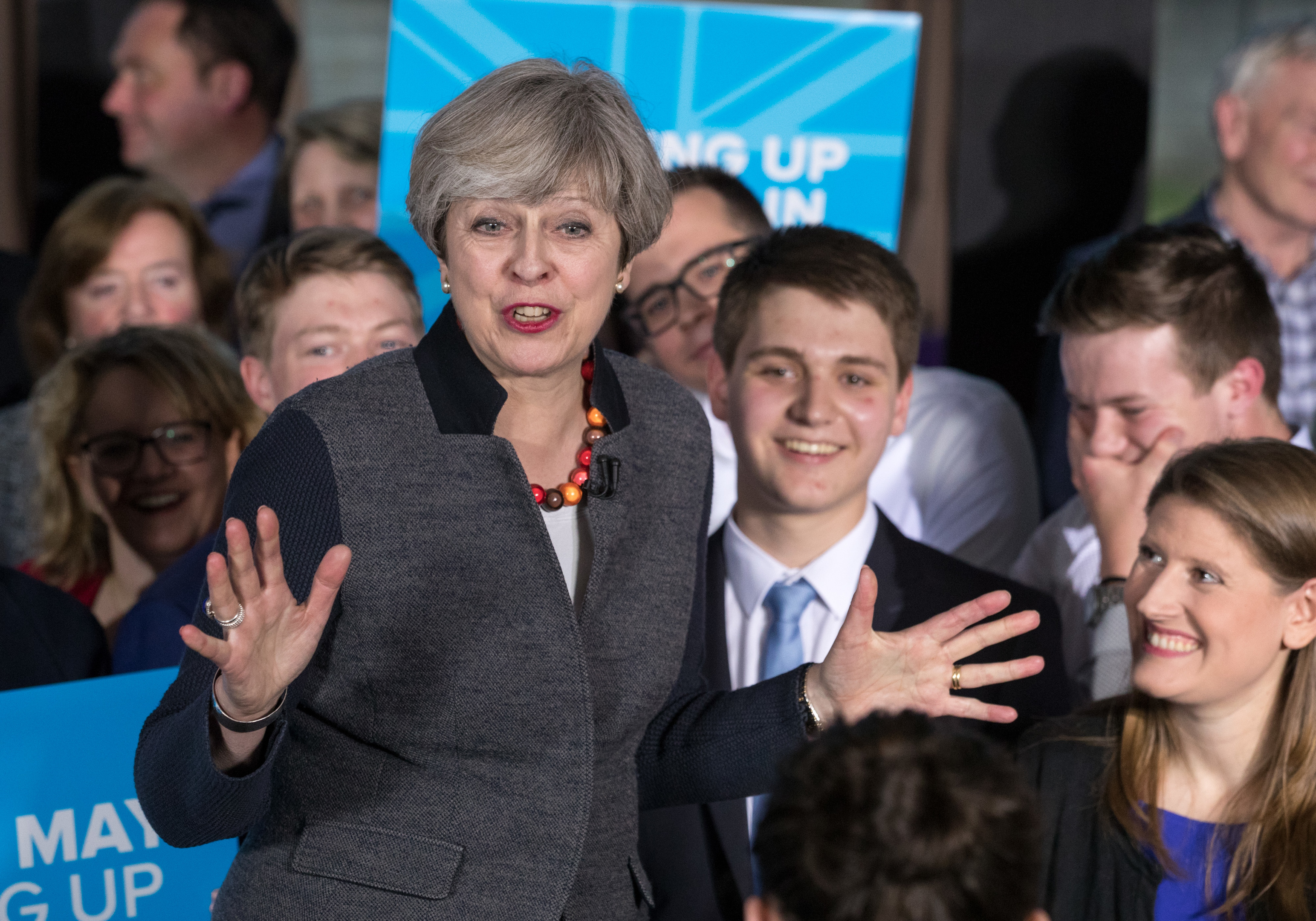 Prime Minister Theresa May addresses an audience of supporters (Matt Cardy/Getty Images)