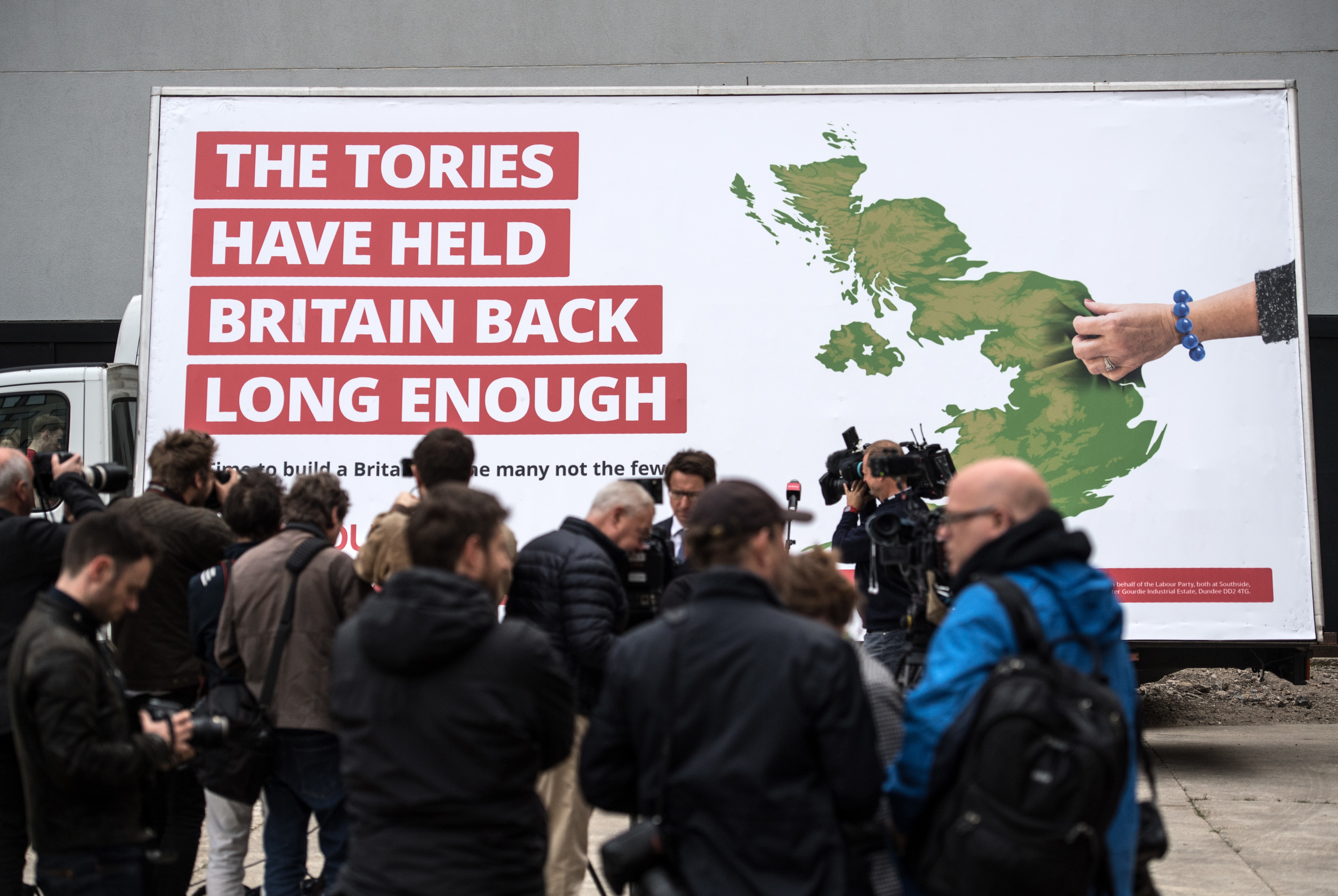 Members of the media gather ahead of the launch of Labour's first election campaign poster (Carl Court/Getty Images)