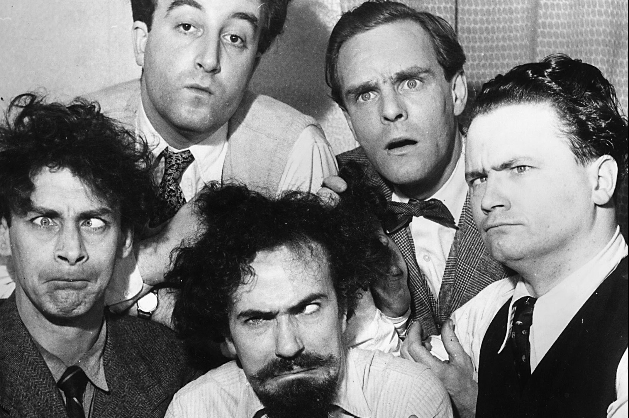 The cast of the British comedy act The Goons included (L-R) Spike Milligan, Peter Sellers, Ian Carmichael, Harry Secombe and Michael Bentine (Getty Images)