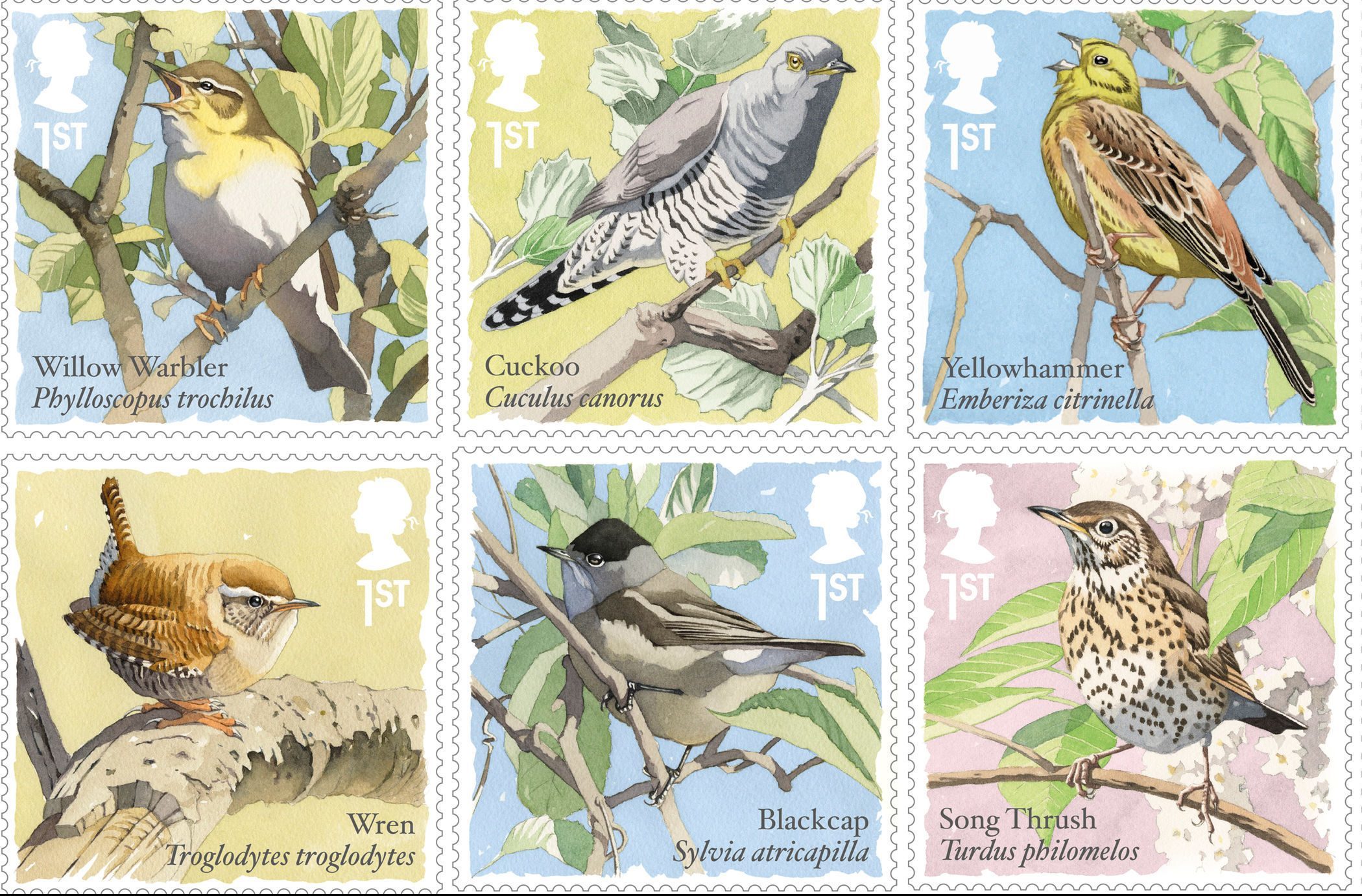 The stamps explore some familiar and less well-known varieties of songbirds, to mark International Dawn Chorus Day (Royal Mail/PA Wire)