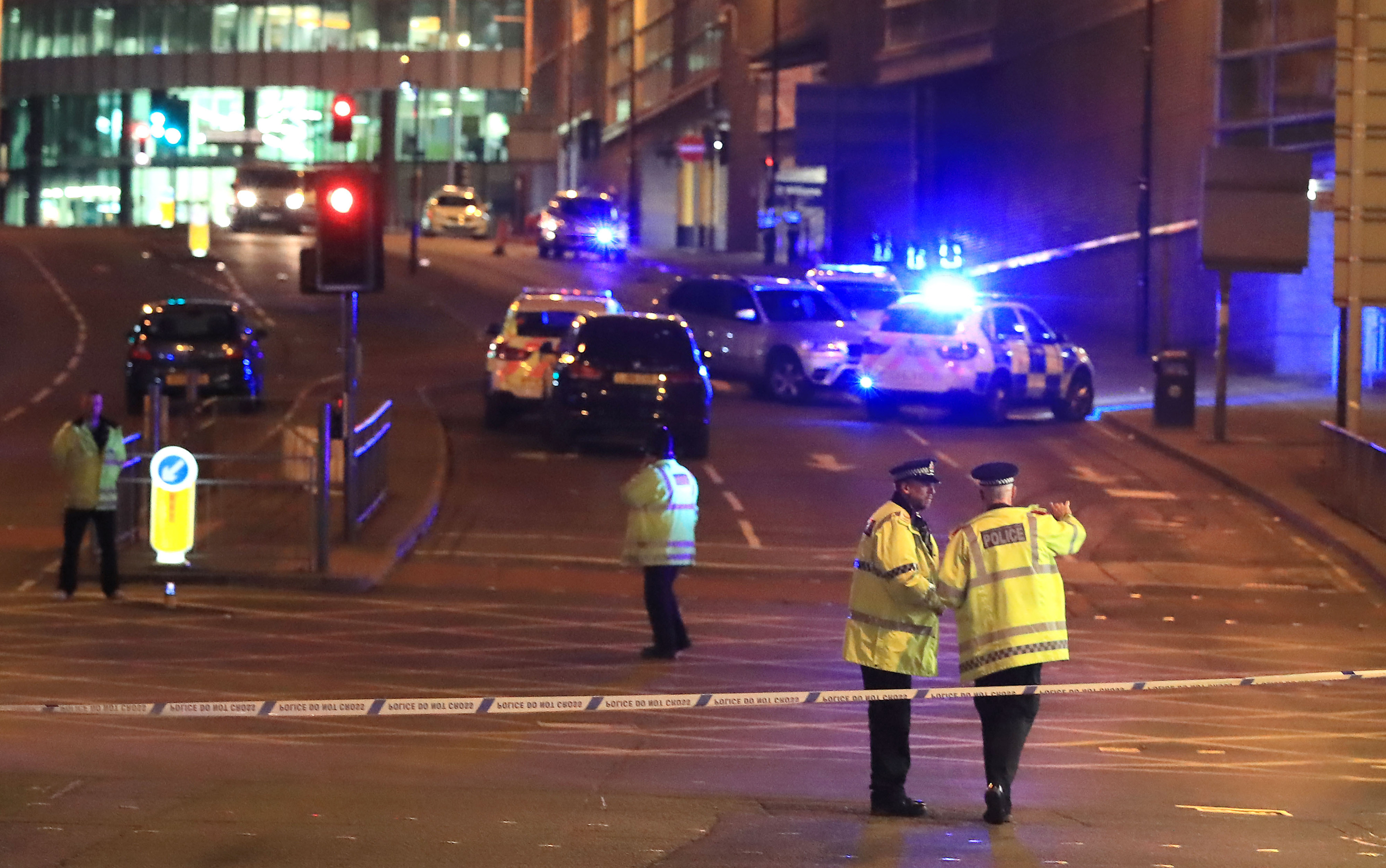 Emergency services at Manchester Arena after reports of an explosion at the venue during an Ariana Grande gig. (Peter Byrne/PA Wire)
