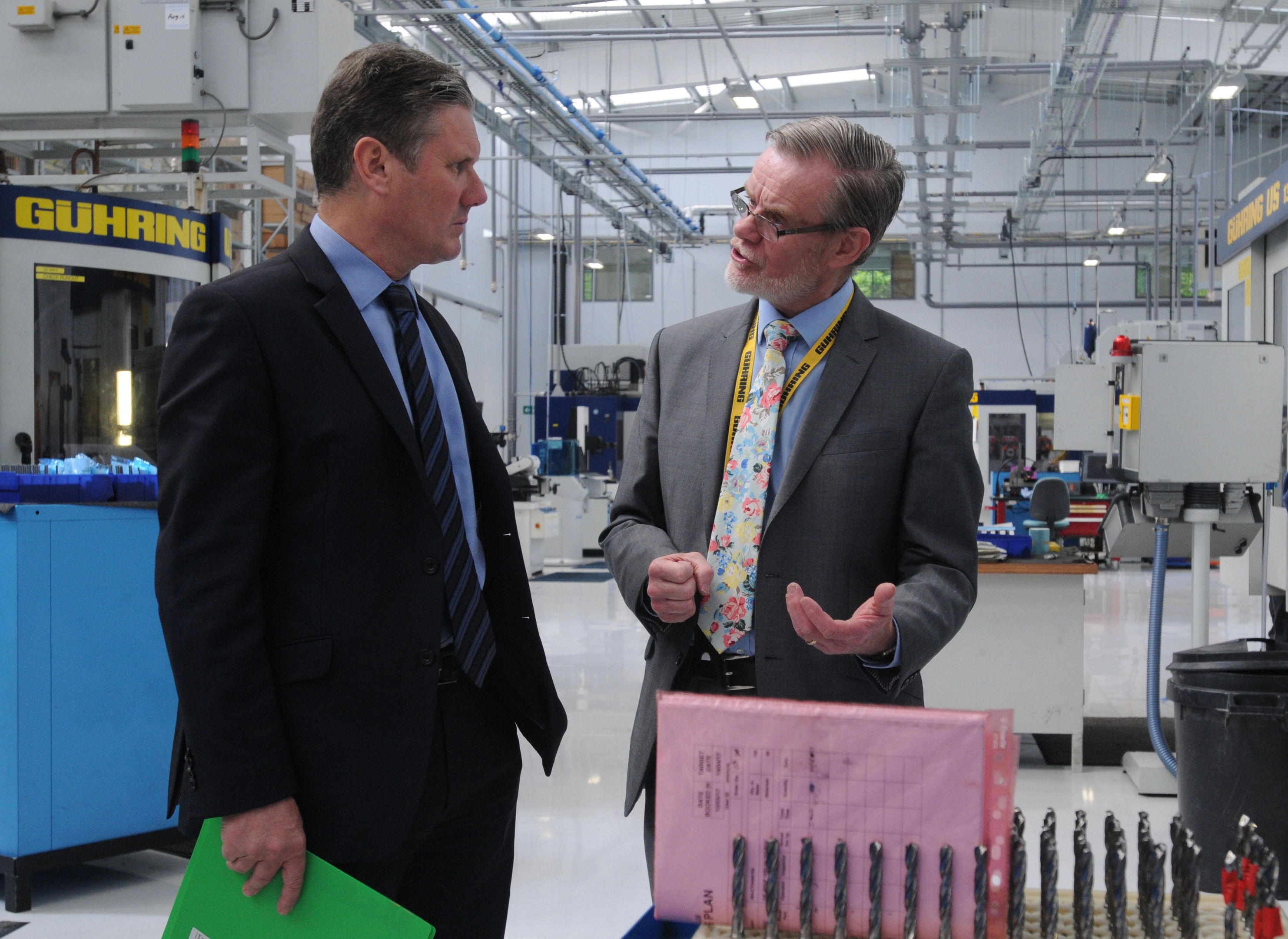 Labour's shadow Brexit minister Sir Keir Starmer (left), talks with Mike Dinsdale, the managing director of toolmaker Guhring's factory in Aston, Birmingham, during a tour of the plant, as Starmer has claimed Theresa May's approach to talks with the EU is simply not working - after getting off to a "very, very bad" start. (Matthew Cooper/PA Wire)