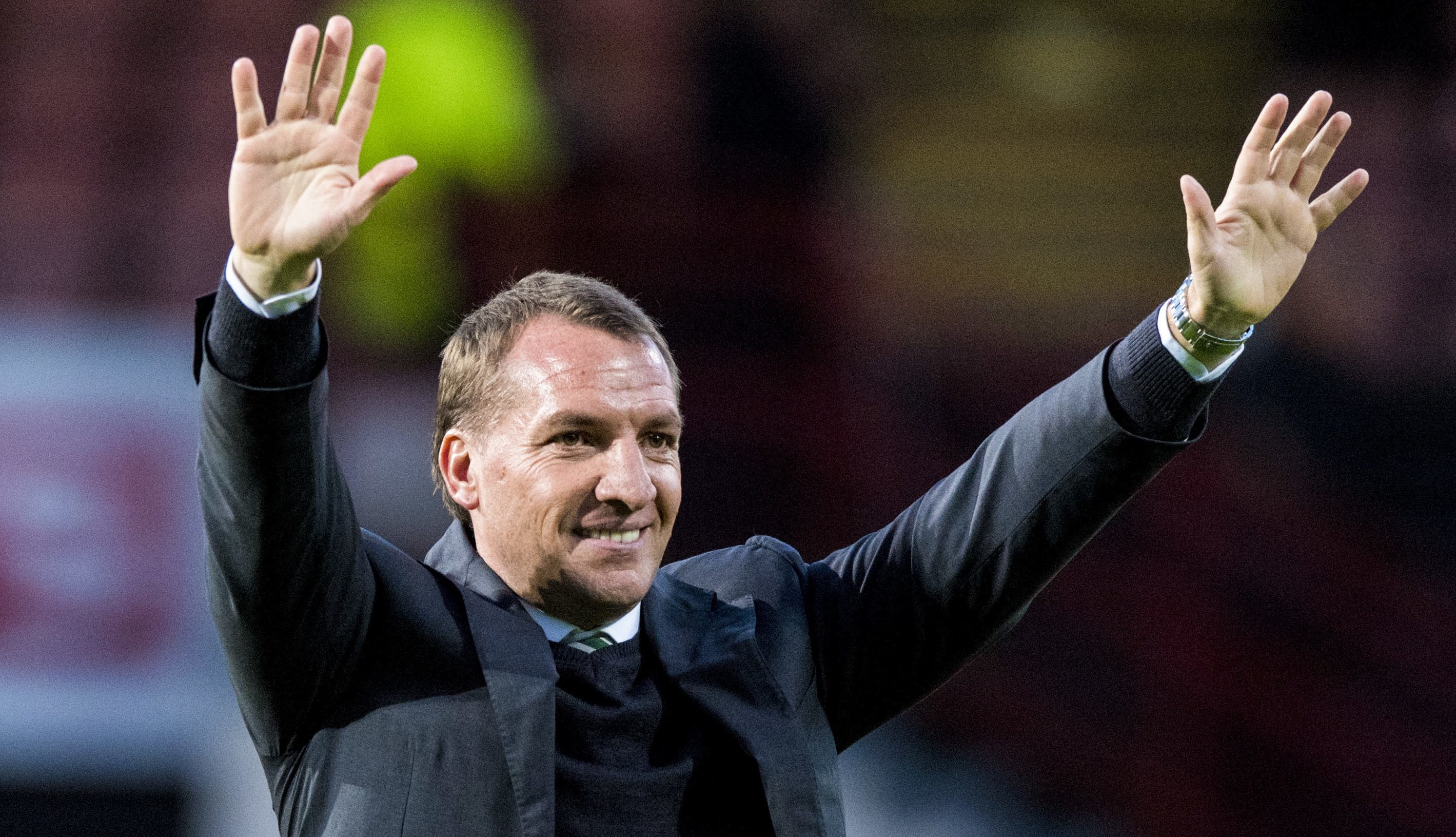 Celtic manager Brendan Rodgers applauds the fans at full time after a 5-0 win over Partick (SNS Group / Alan Harvey)