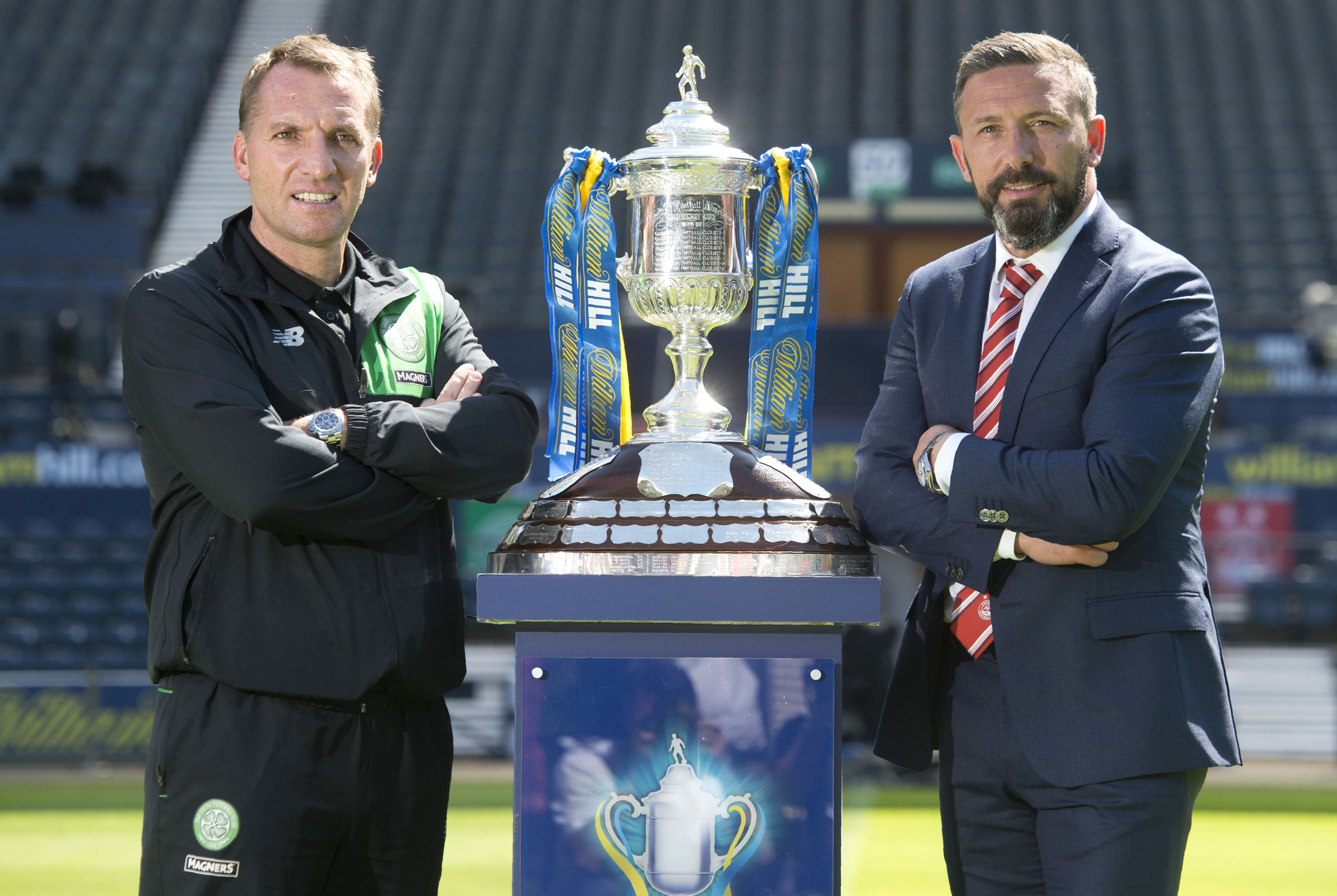 Celtic manager Brendan Rodgers (left) and Aberdeen manager Derek McInnes look ahead to the William Hill Scottish Cup final (SNS Group / Craig Foy)