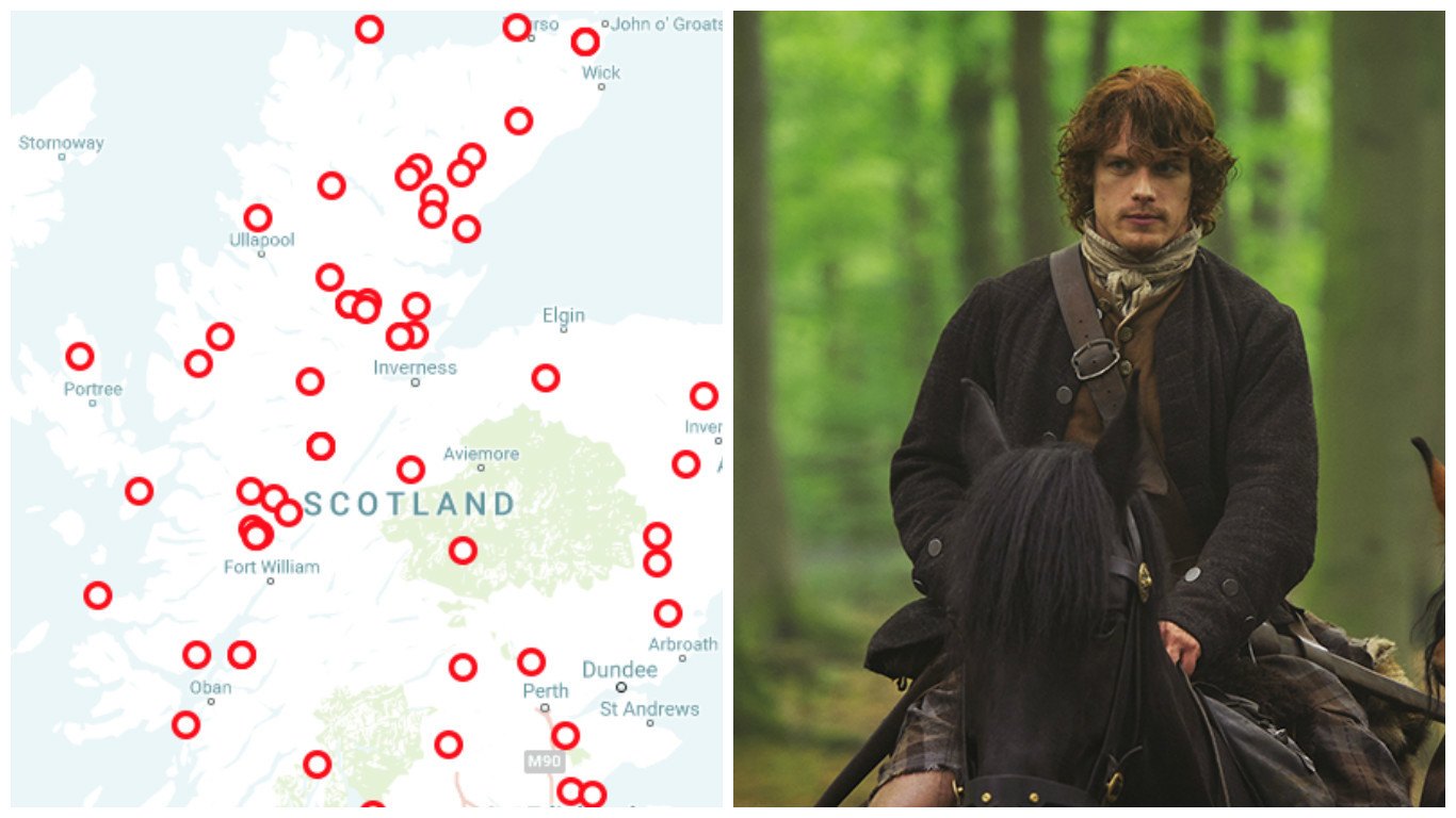 The map features clan battles from Outlander (Neil Davidson / Sony Pictures)