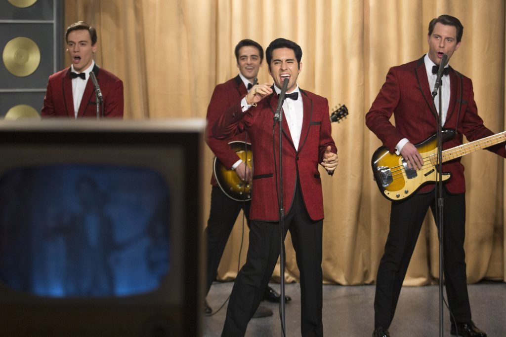 Erich Bergen as Bob Gaudio, Vincent Piazza as Tommy DeVito, John Lloyd Young as Frankie Valli and Michael Lomenda as Nick Massi in Warner Bros. Pictures' musical "Jersey Boys," (AP Photo/Courtesy Warner Bros., Keith Bernstein)