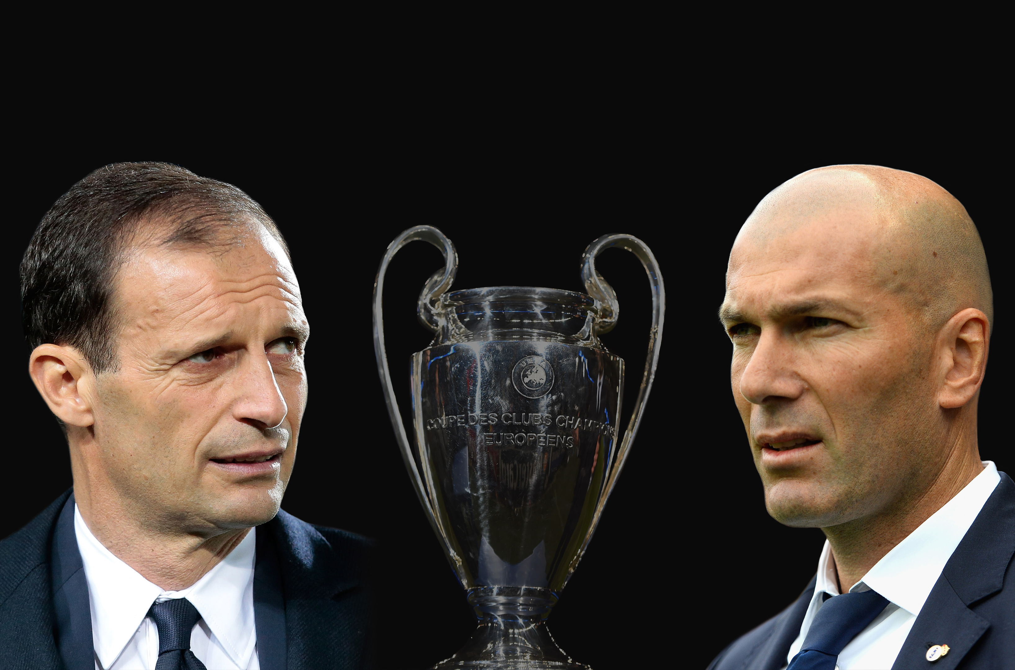 Juventus FC head coach Massimiliano Allegri and Zinedine Zidane, Head Coach of Real Madrid.(Emilio Andreoli & Aitor Alcalde/Getty Images)