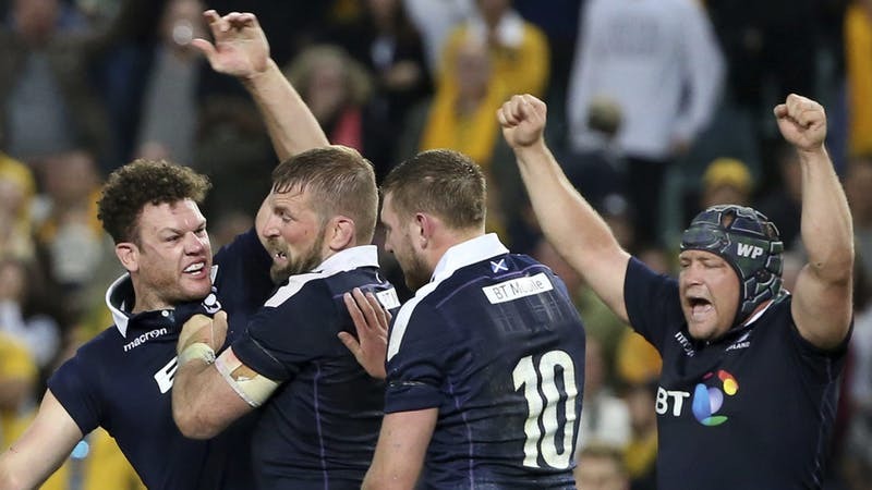 Scotland's rugby stars celebrate (PA)